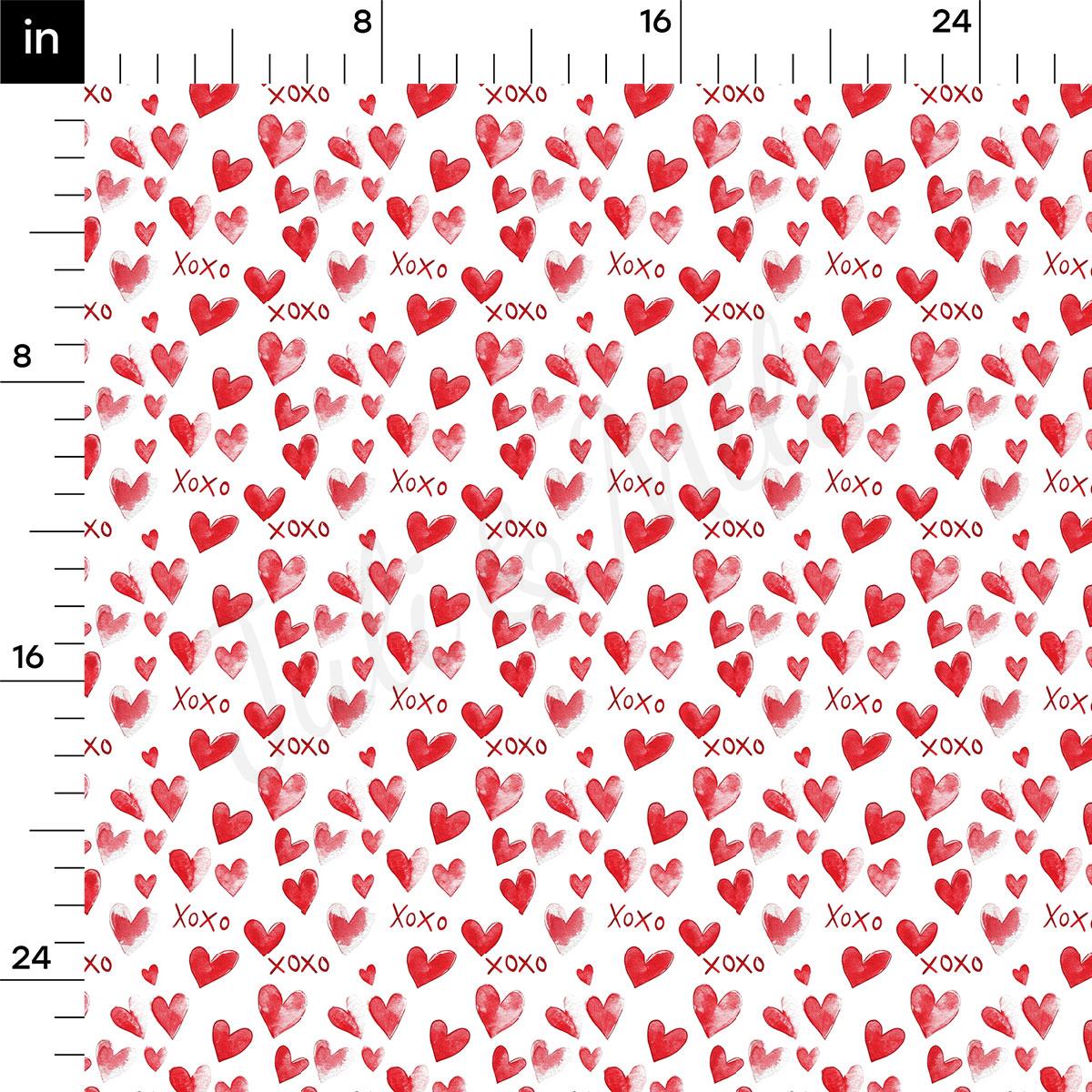 a repeating pattern of red hearts on a white background.