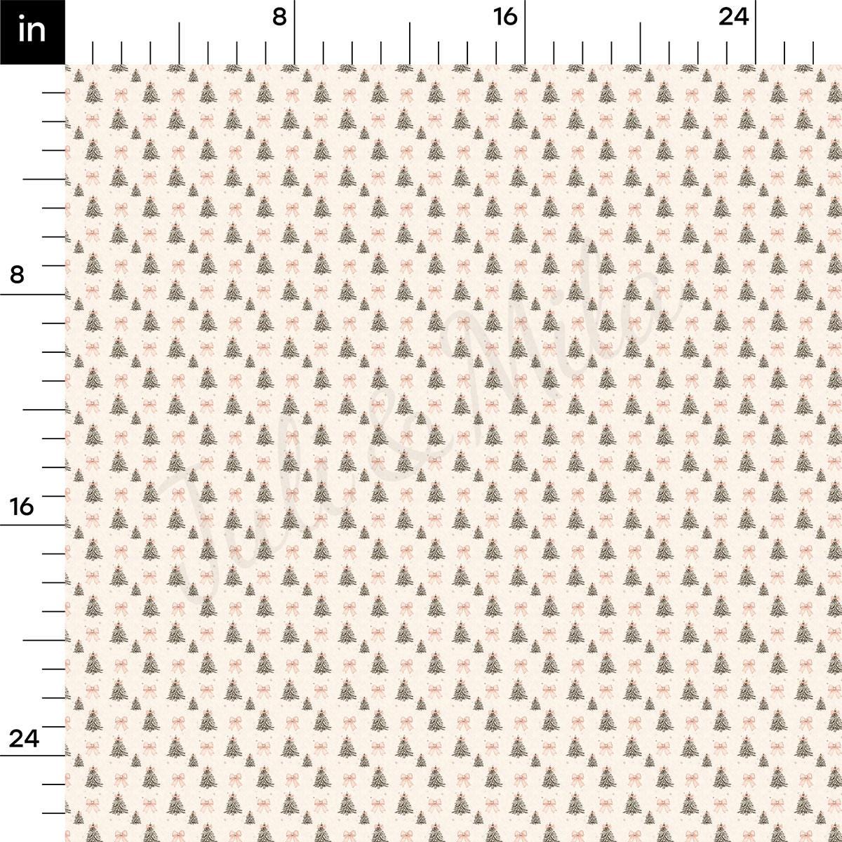 The image is a repeating pattern of Christmas trees on a light background, with a scale indicating the size of the pattern in inches.