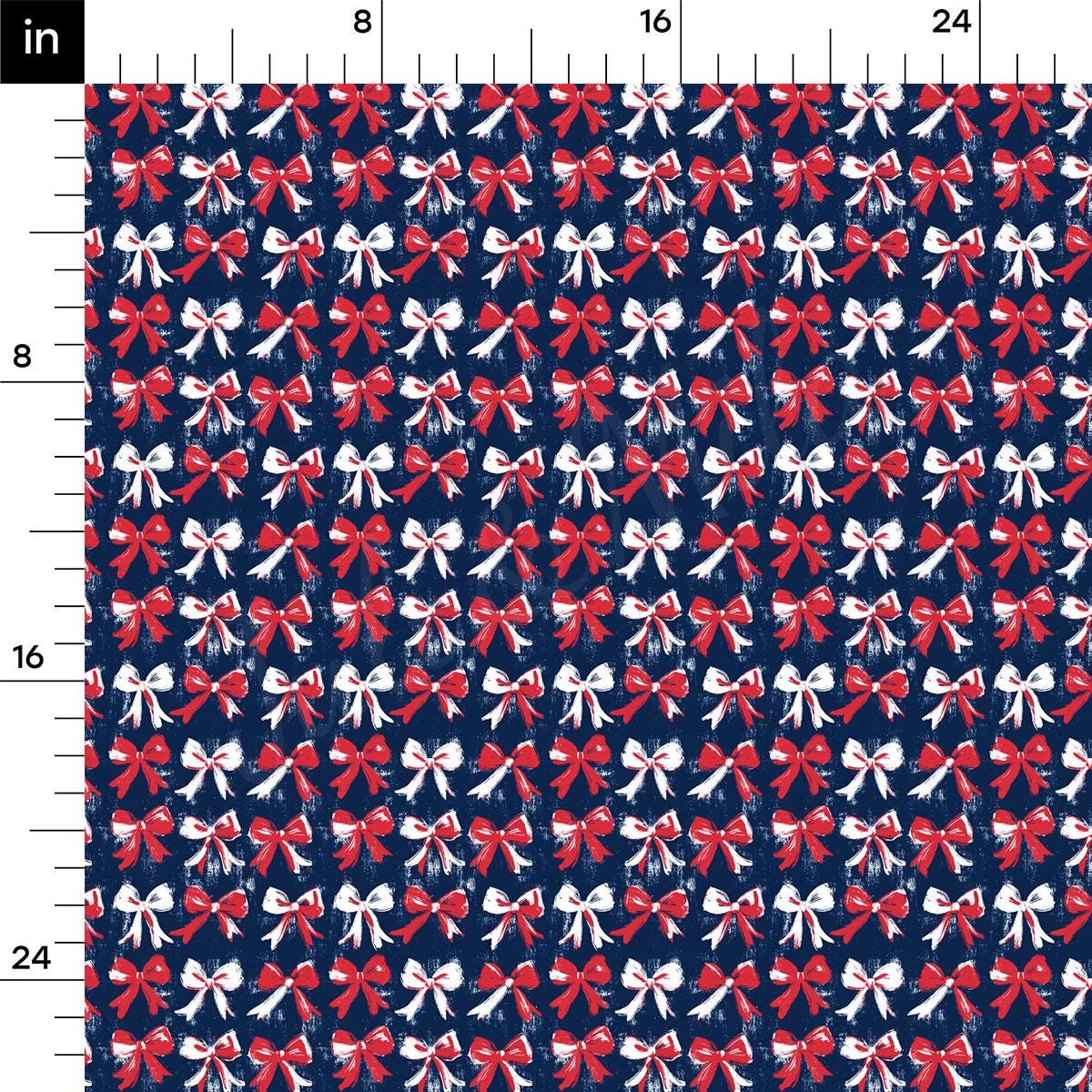 a red, white and blue pattern with bows