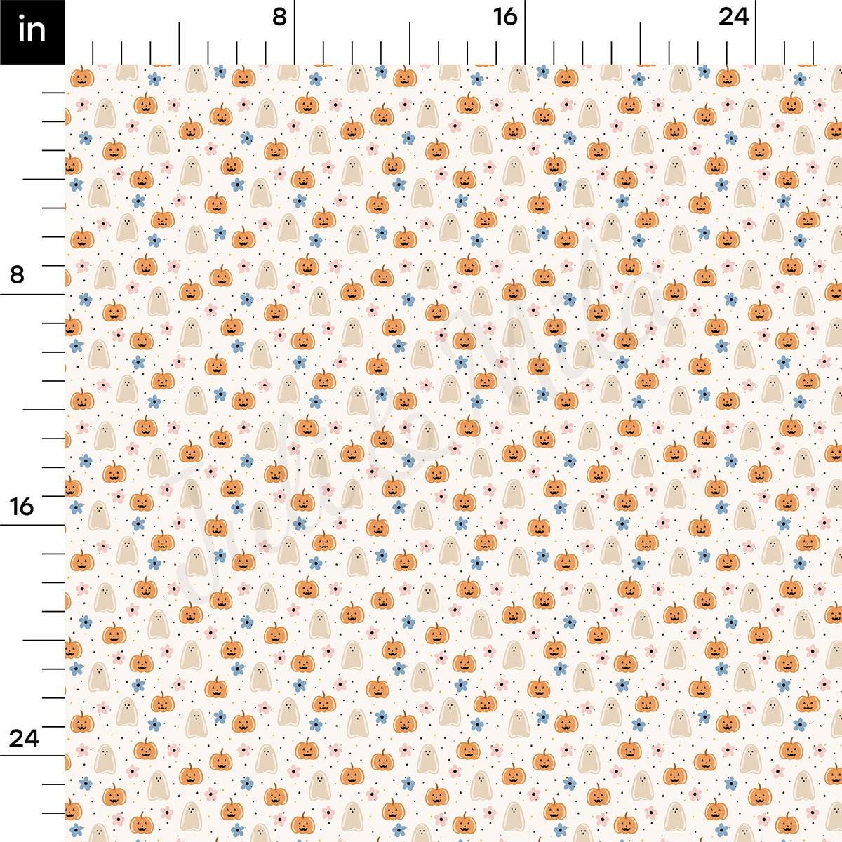 a repeating pattern of Halloween-themed elements, including pumpkins, ghosts, and stars, arranged in a grid-like layout.