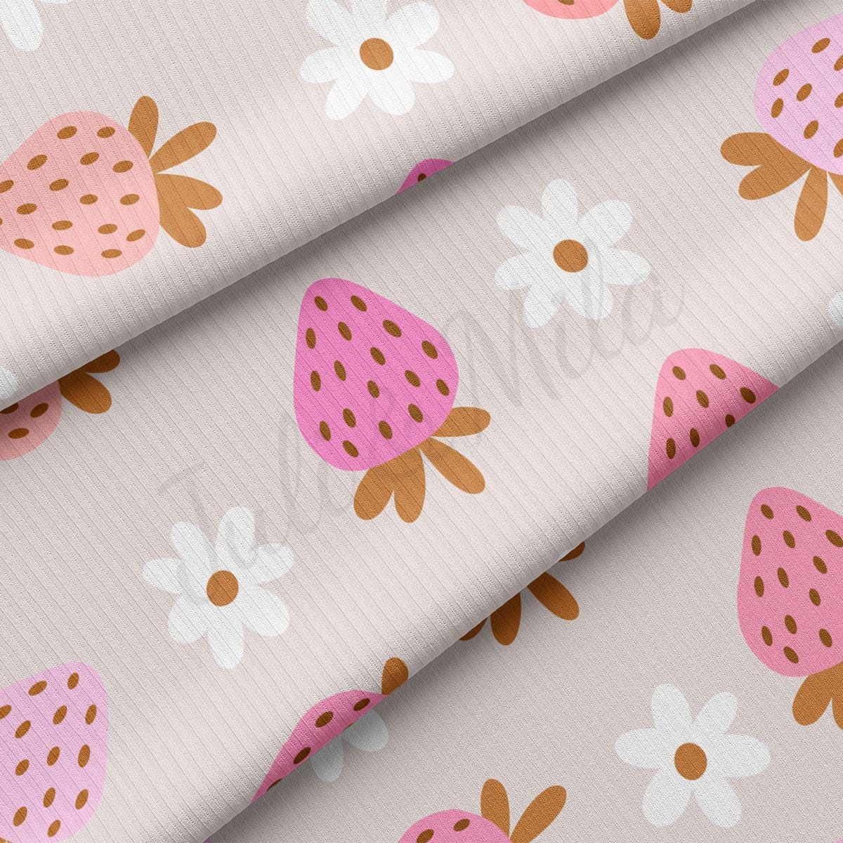 a pink and brown strawberry pattern on a white background