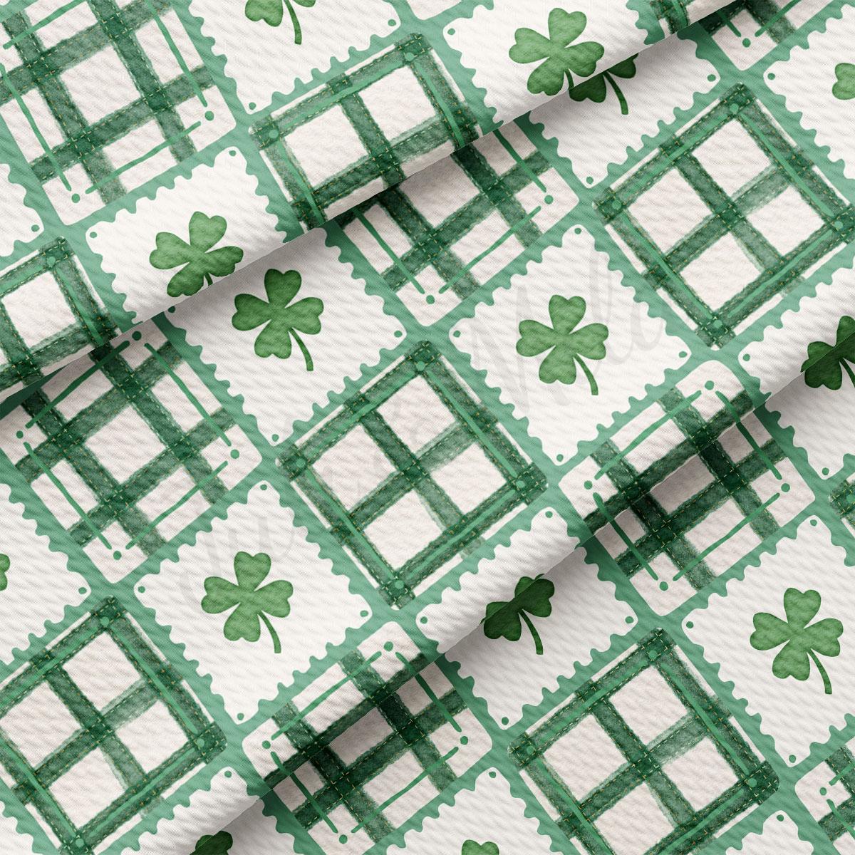a repeating pattern of green shamrocks on a white background, creating a visually striking and festive design.