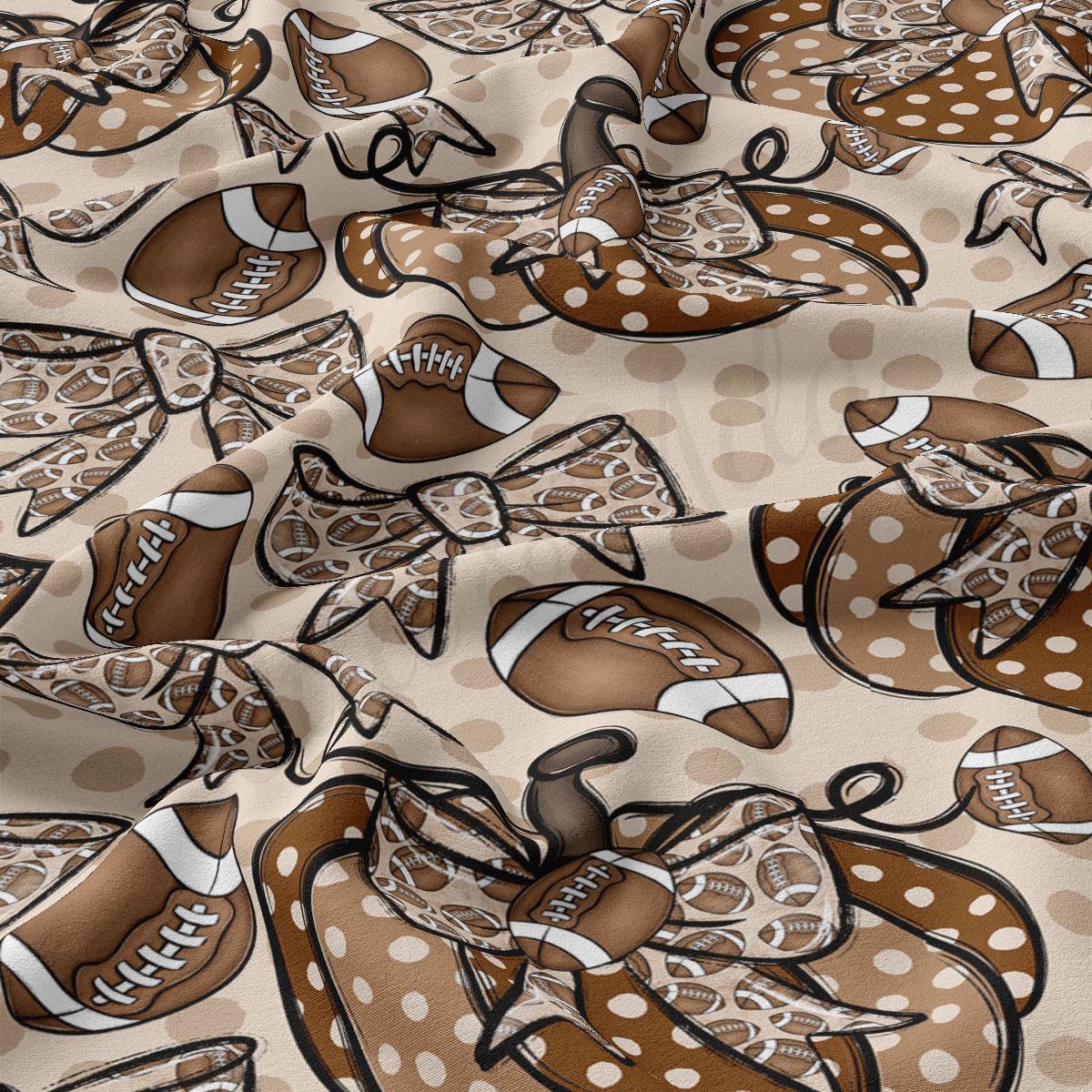 a repeating pattern of footballs and pumpkins on a beige background.