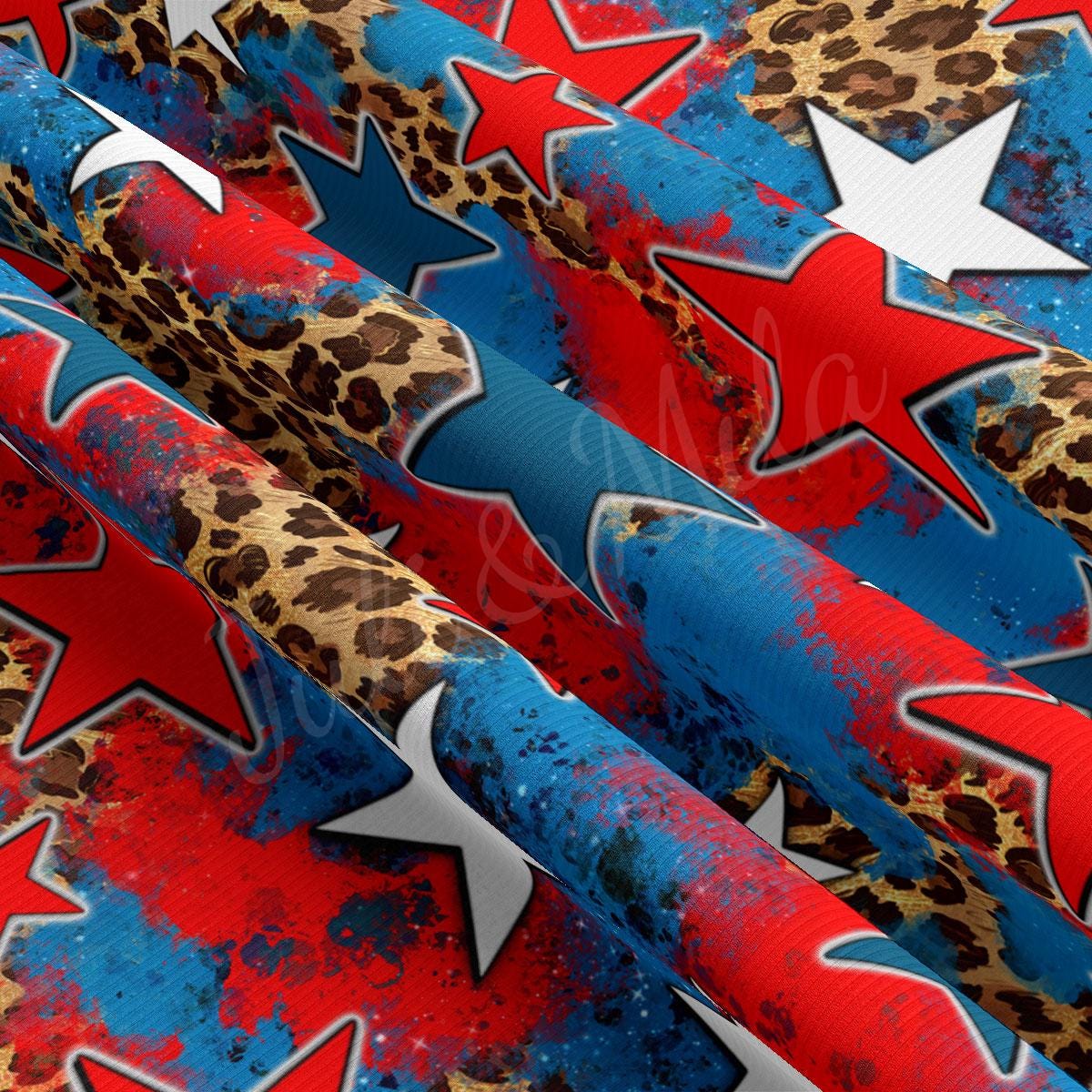 a red, white, and blue background with stars
