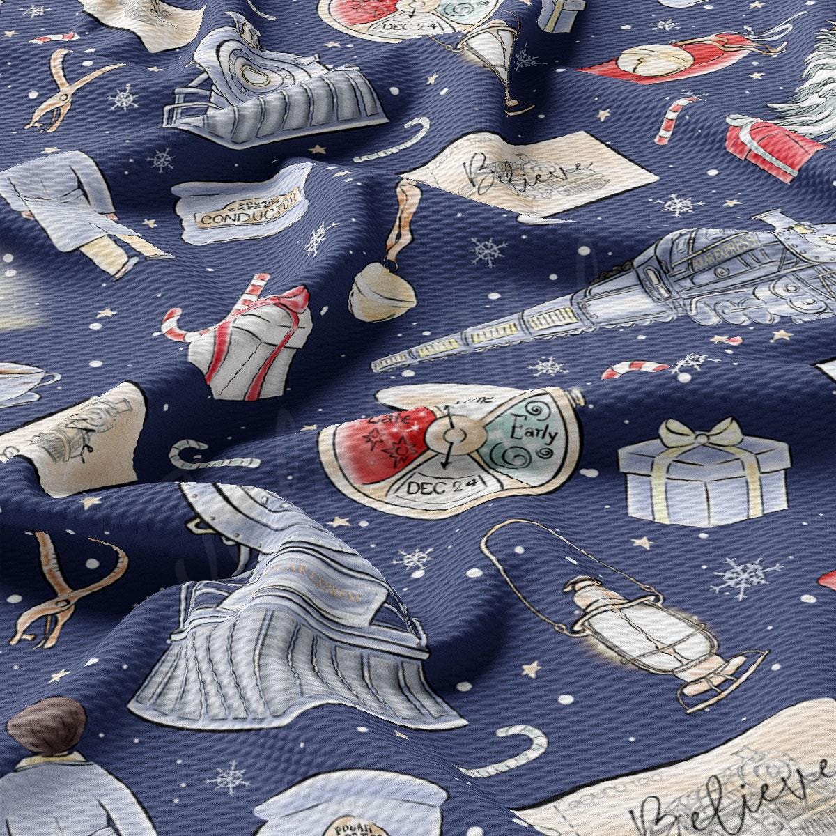 The image is a collage of various Christmas-themed illustrations, including a snowman, presents, a lantern, and other festive objects, all set against a dark blue background with white snowflakes.