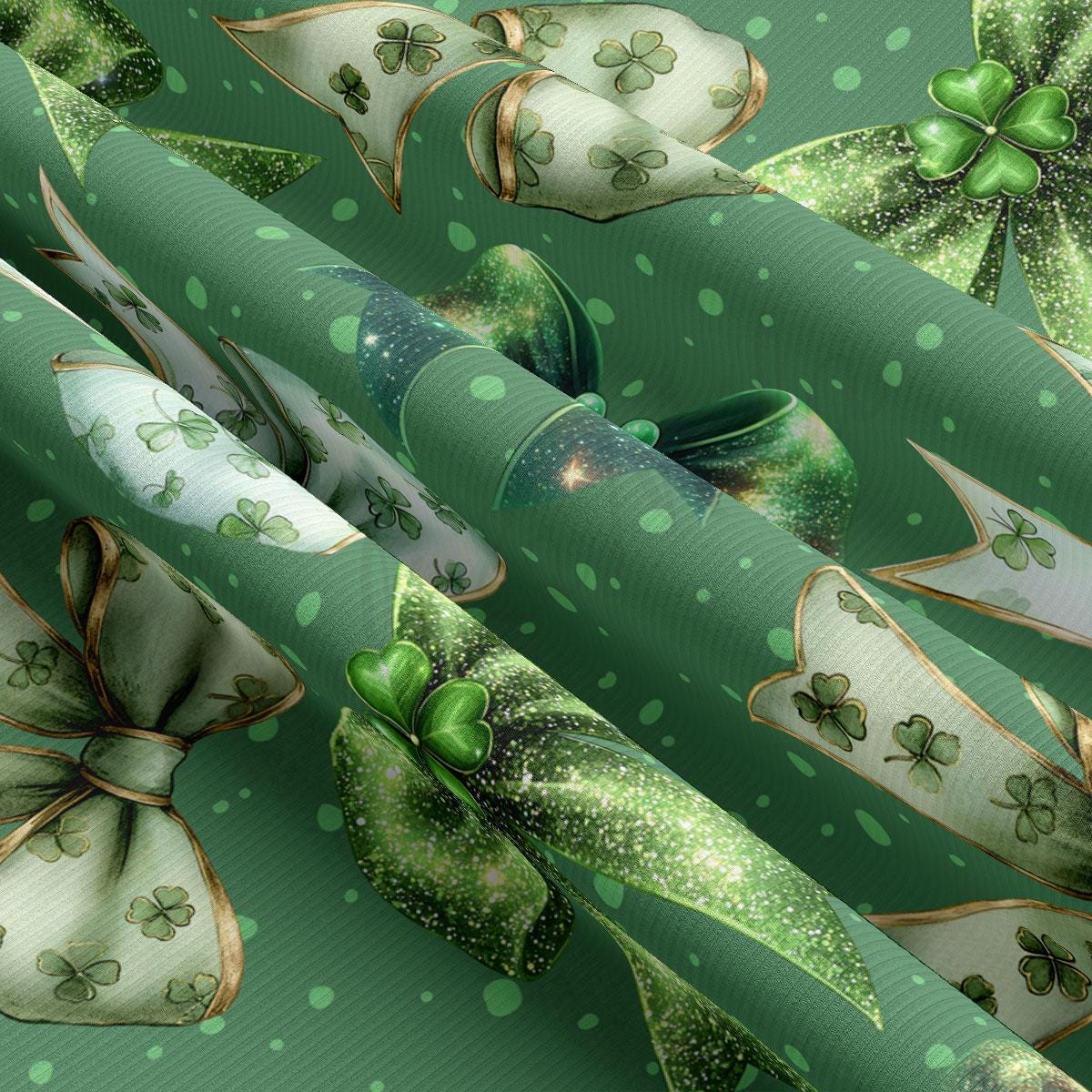 a green wrapping paper with shamrocks on it