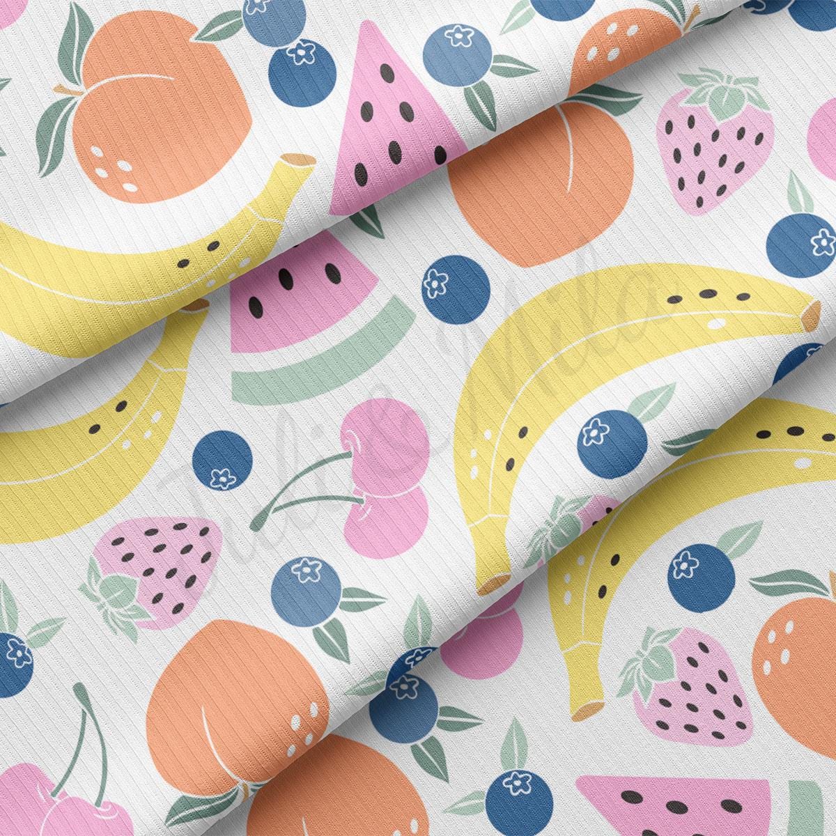 a pattern of fruit on a white background