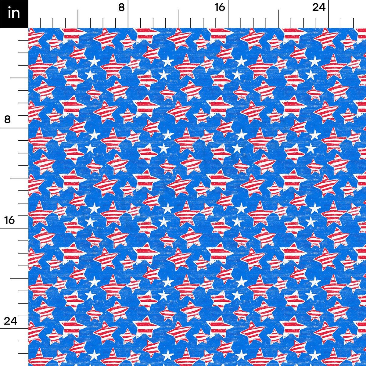 a blue background with red, white and blue stars