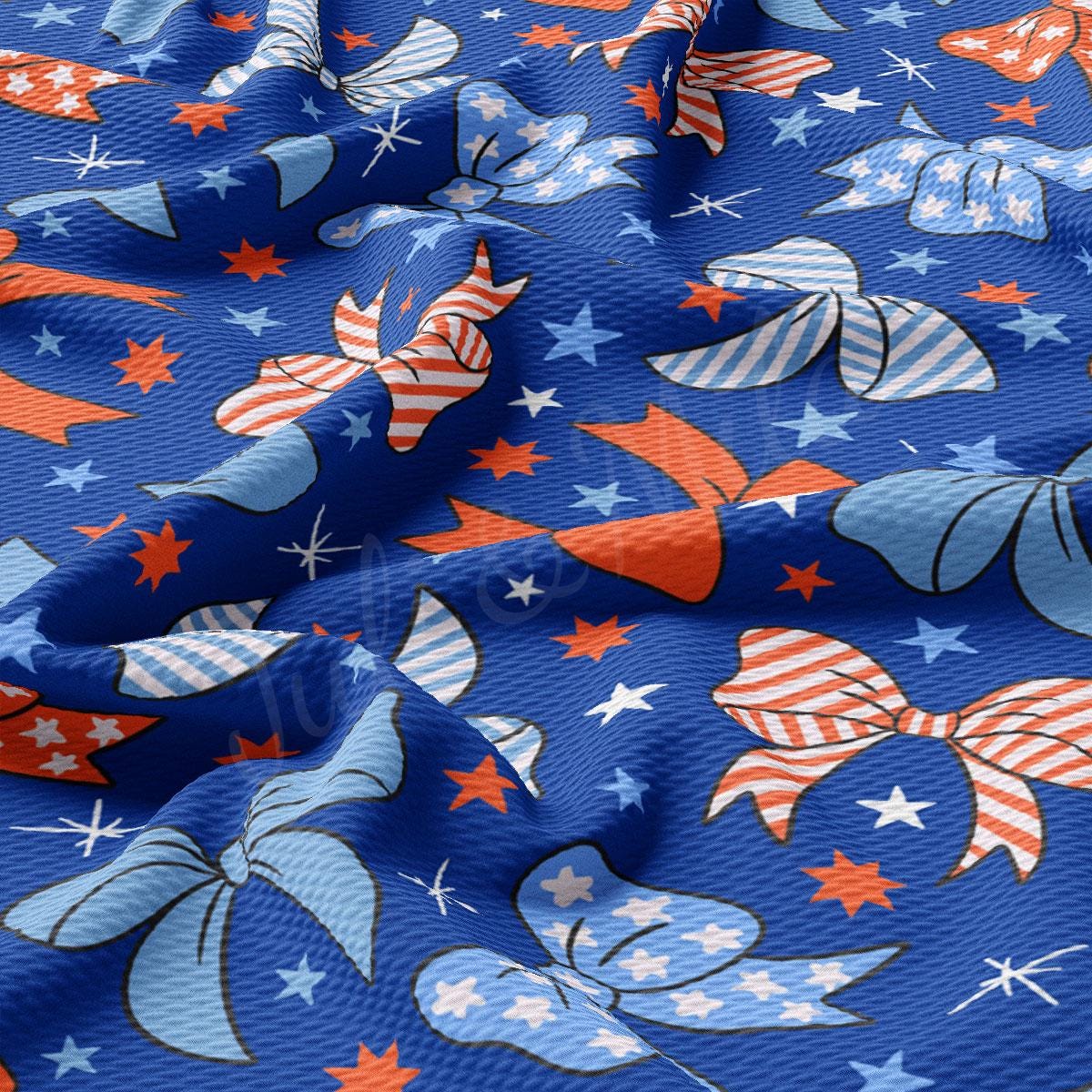 a blue background with red, white and blue stars and bows