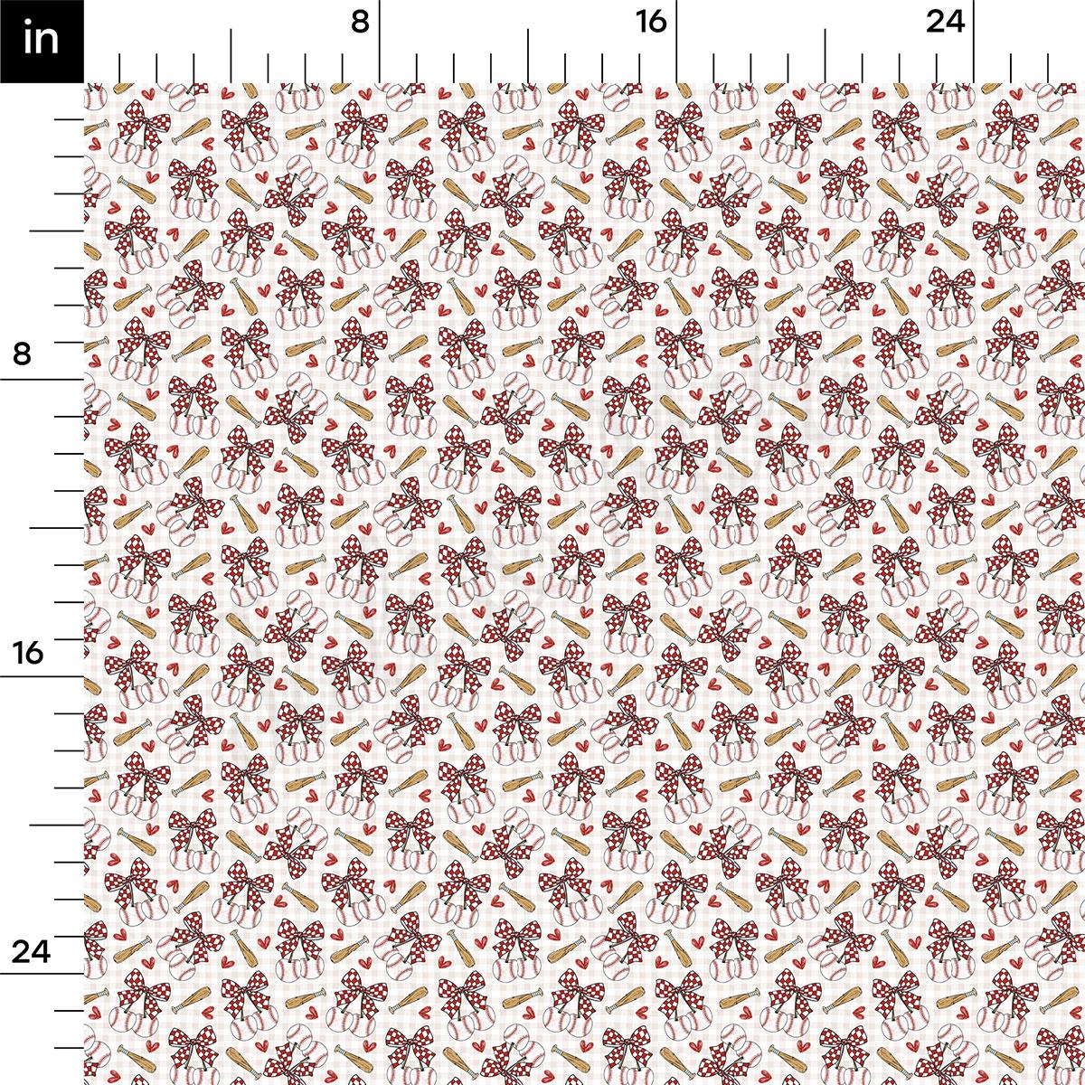 a repeating pattern of various objects, including baseball bats, hearts, and candy canes, arranged in a grid-like fashion.