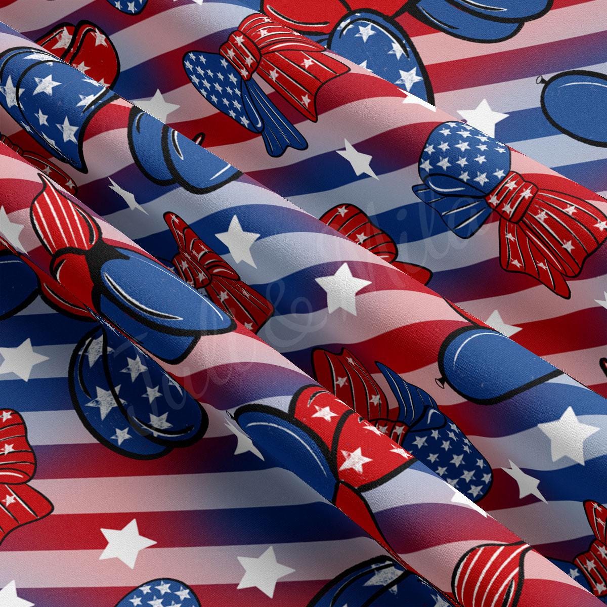 a pattern of red, white, and blue mittens