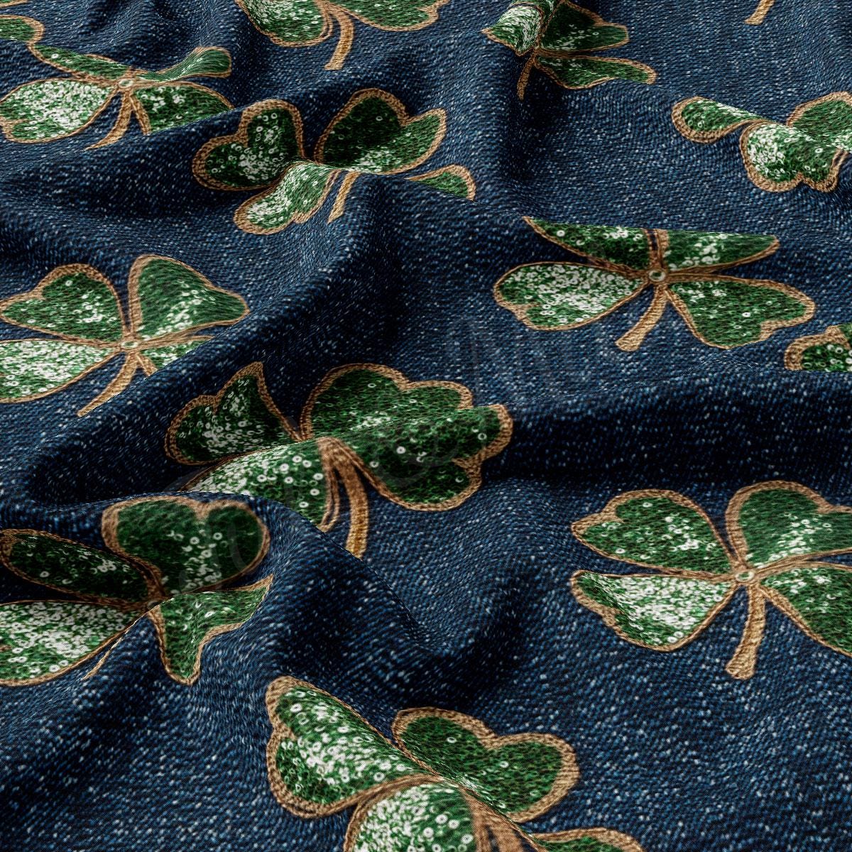 a close up of a fabric with shamrocks on it