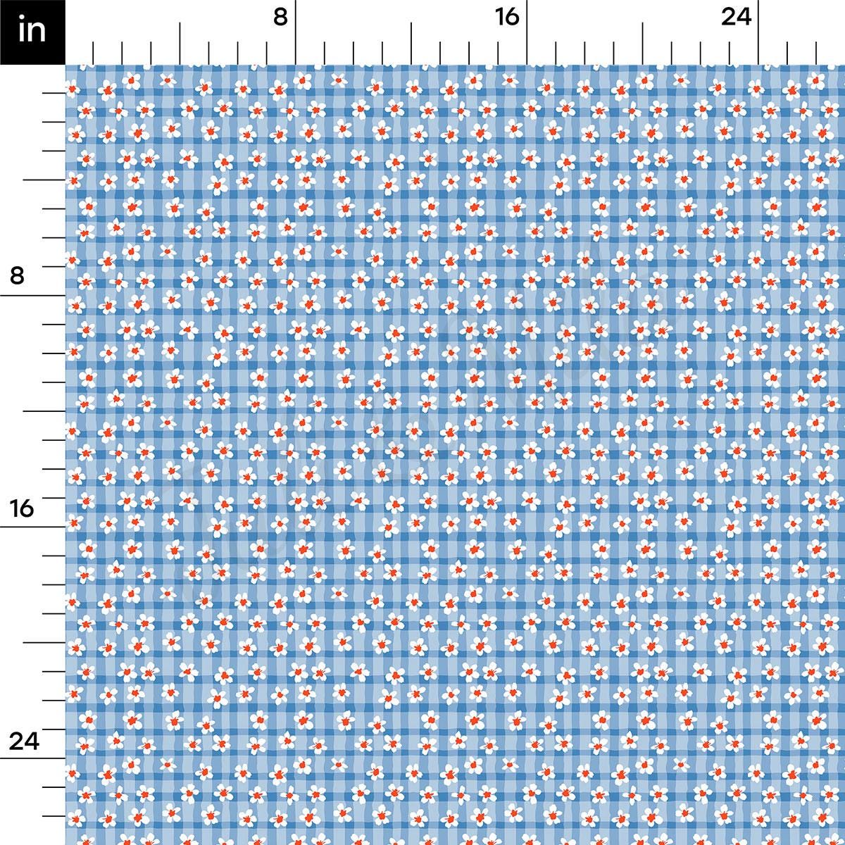 a blue and white checkered pattern with red dots