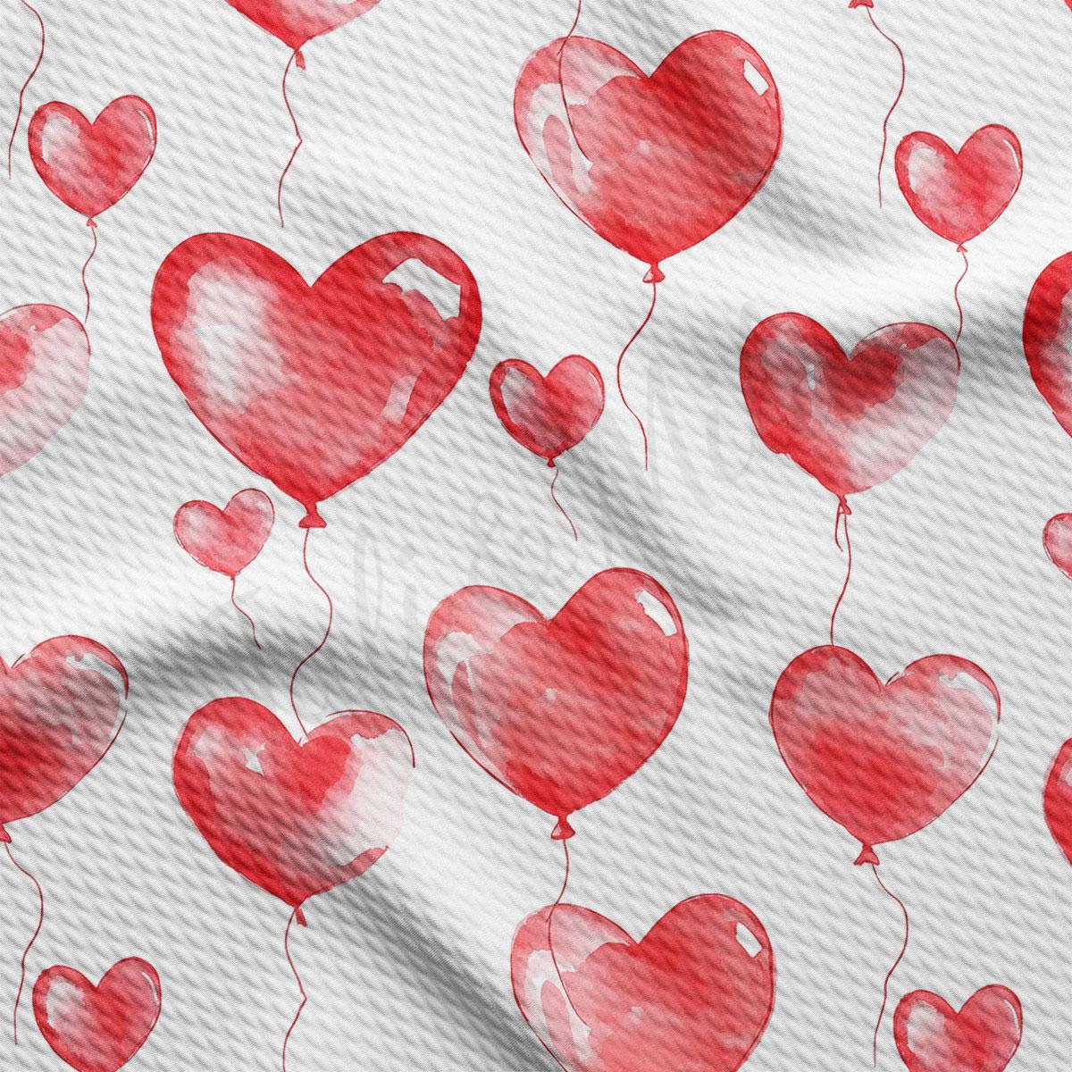 a repeating pattern of red heart-shaped balloons floating against a white background.