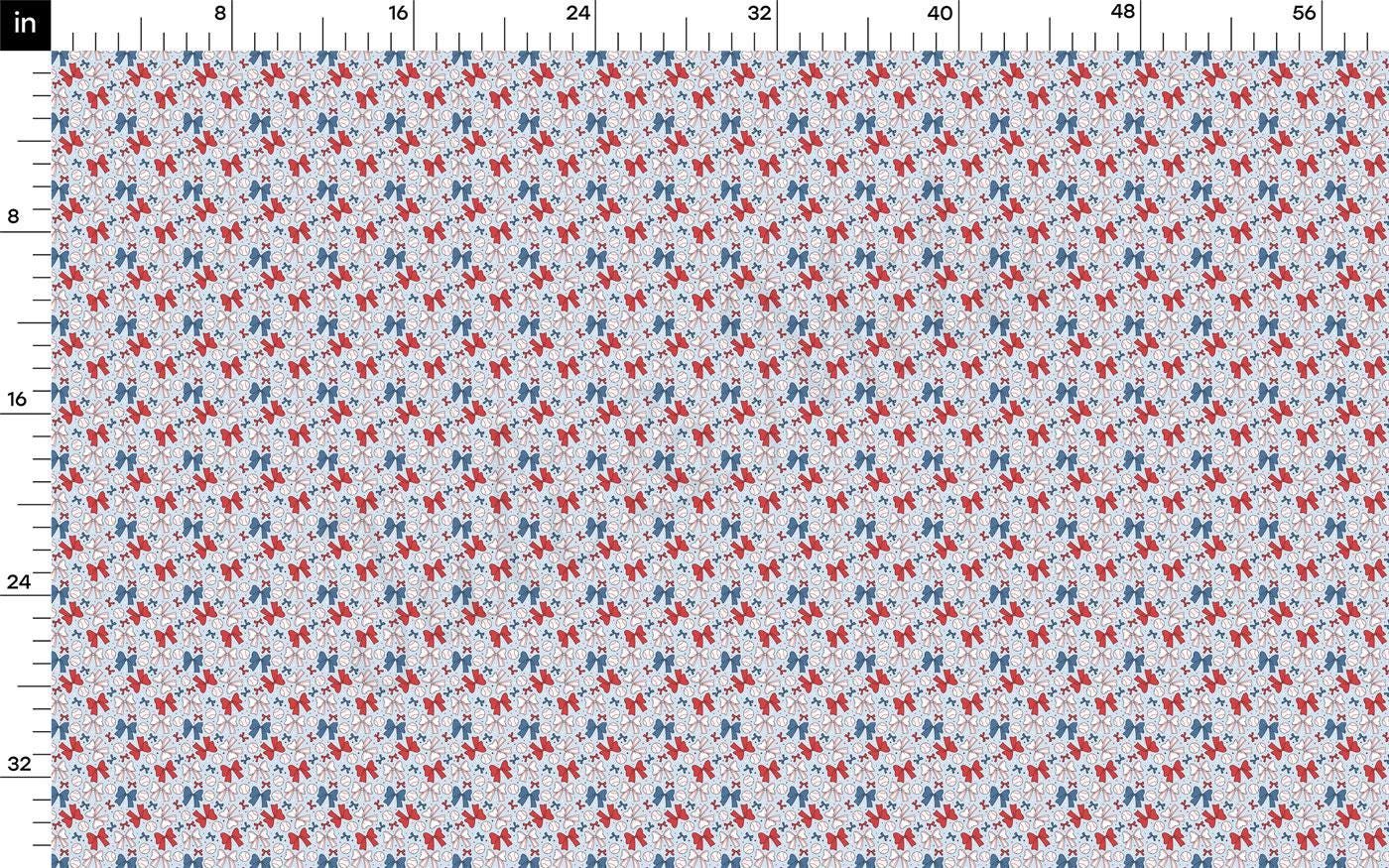 a ruler with a red, white and blue pattern on it