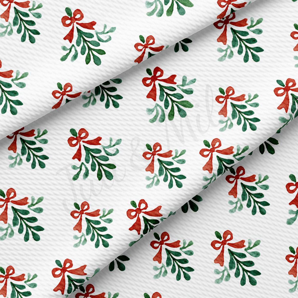 a repeating pattern of Christmas-themed elements, including mistletoe, bows, and green leaves, all rendered in a watercolor style.