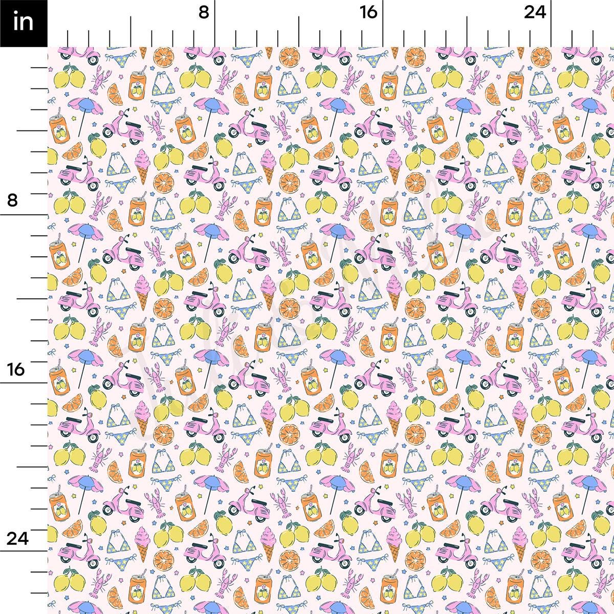 a ruler with a pattern of different items on it