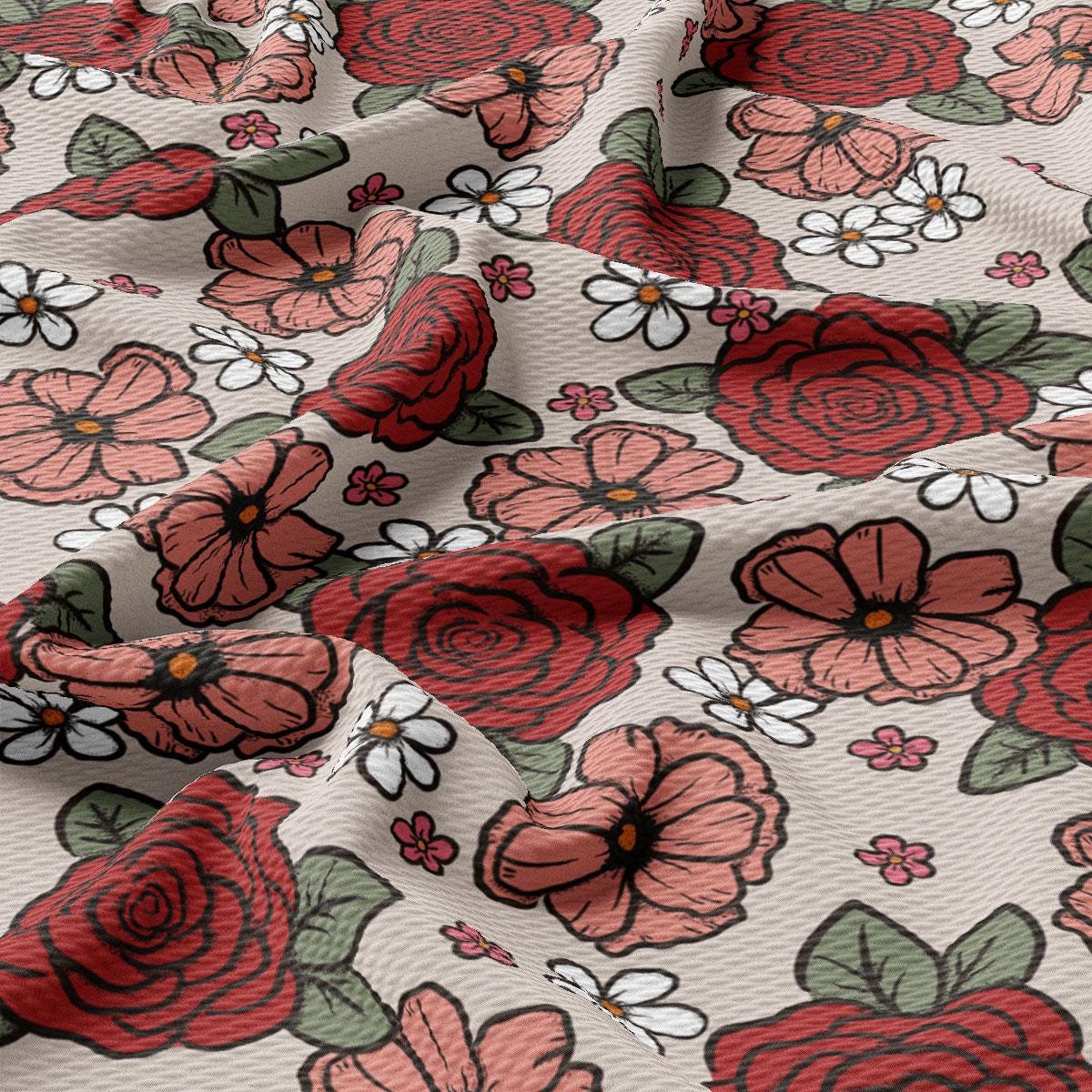 a red and white floral print fabric