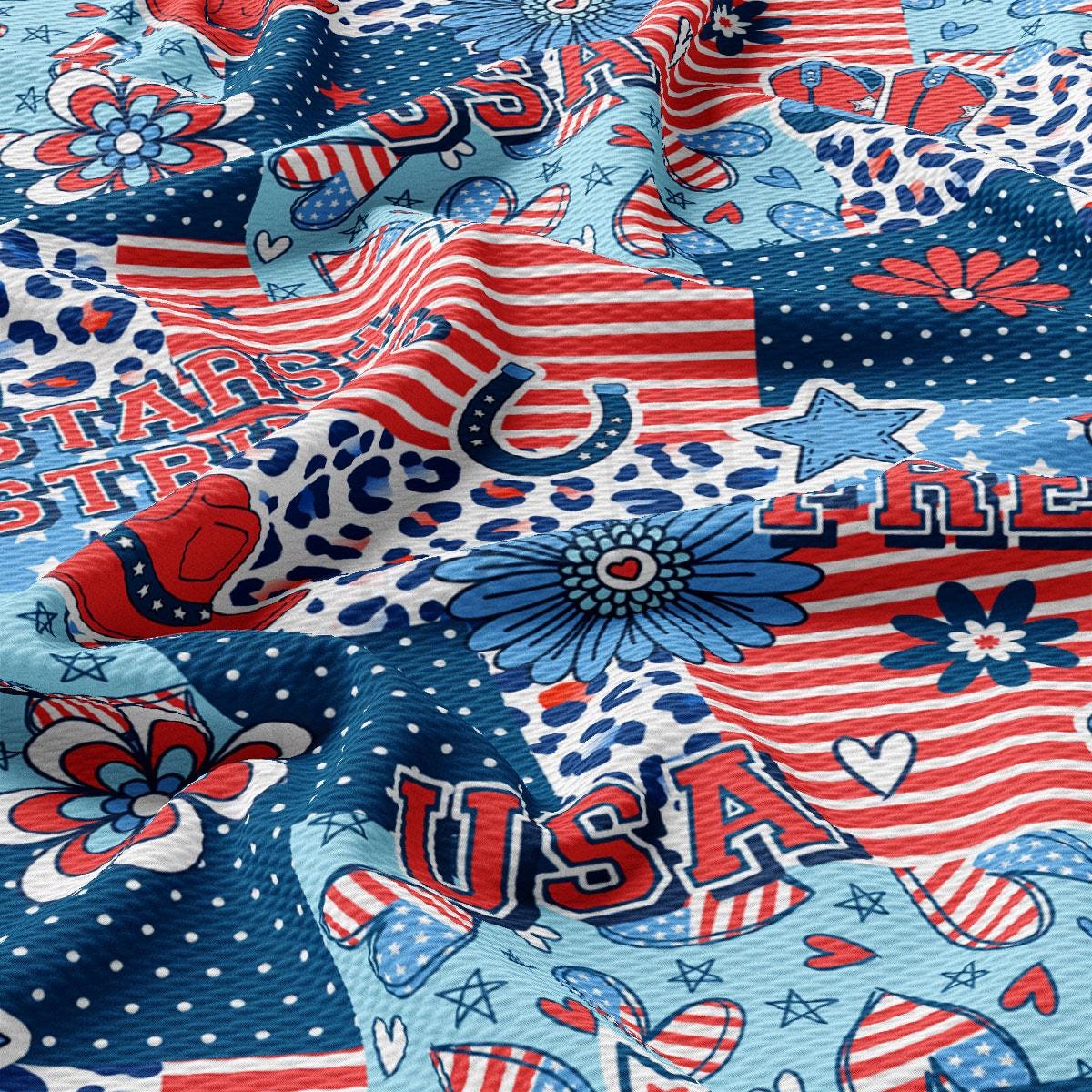 a red, white, and blue fabric with stars and stripes