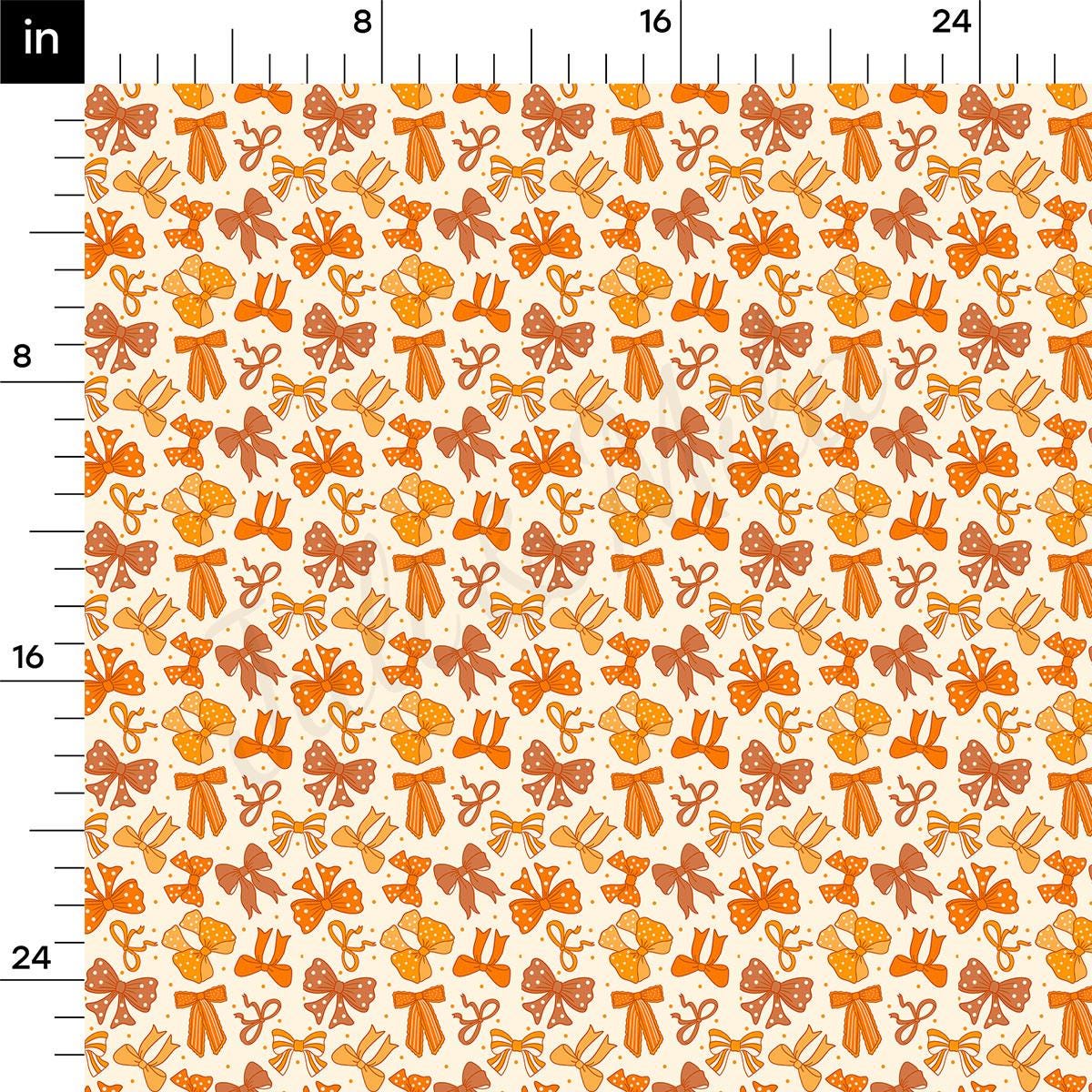 a repeating pattern of orange and brown bows on a light background.