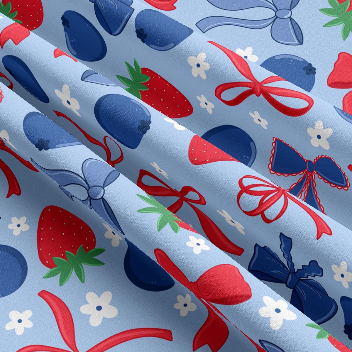 a blue background with red, white, and blue designs