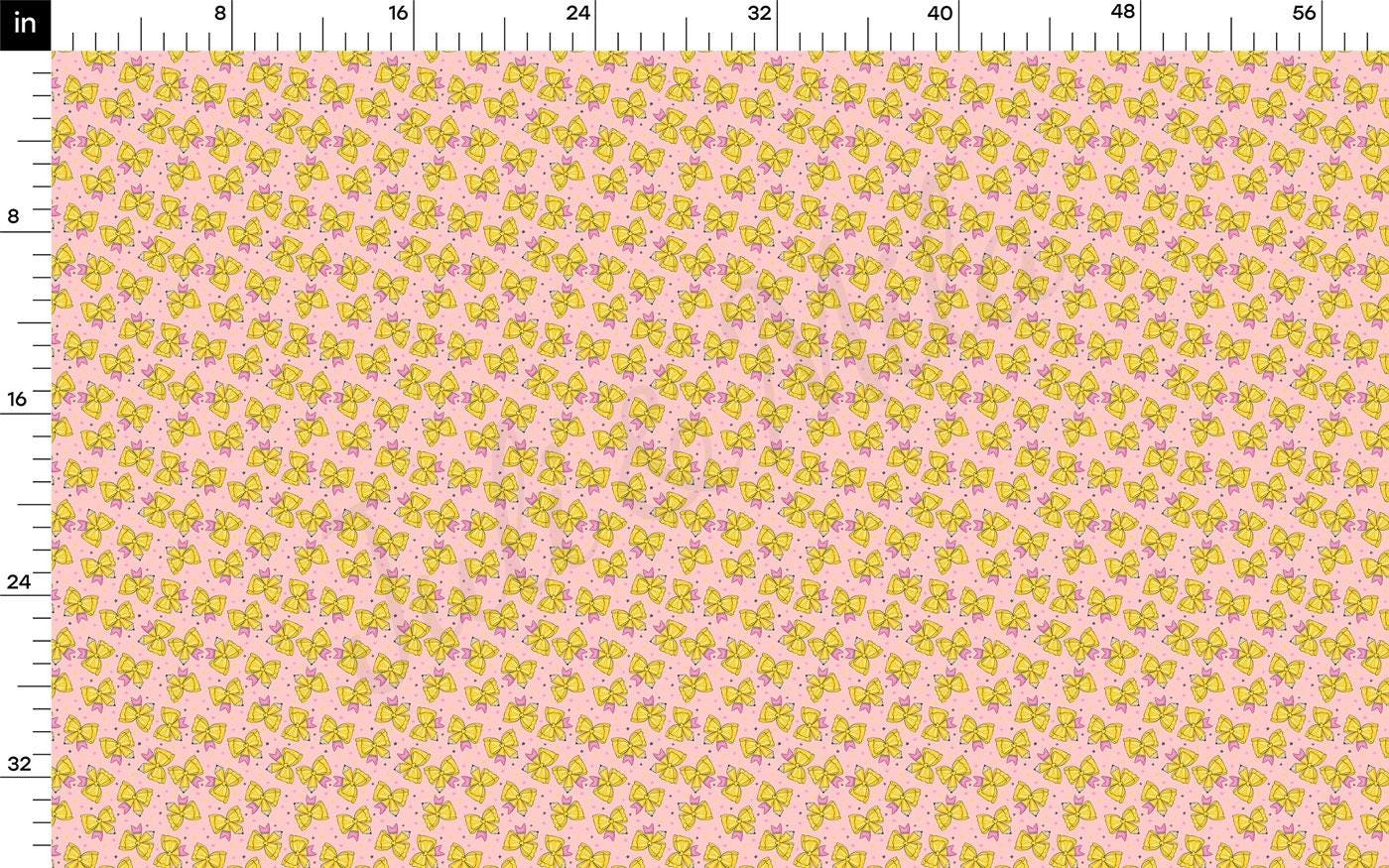 The image is a fabric with a repeating pattern of yellow flowers on a pink background. The pattern consists of small yellow flowers arranged in a diagonal line across the fabric. The fabric appears to be made of a soft, plush material, suitable for clothing or home decor.