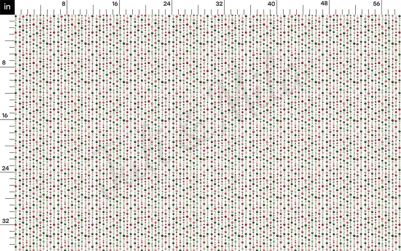 The image is a fabric print with a repeating pattern of red, green, and white dots or circles. The print is composed of numerous small dots or circles, creating a visually striking and intricate design. The print appears to be a textile or fabric material, with a grid-like pattern that adds structure and organization to the design.