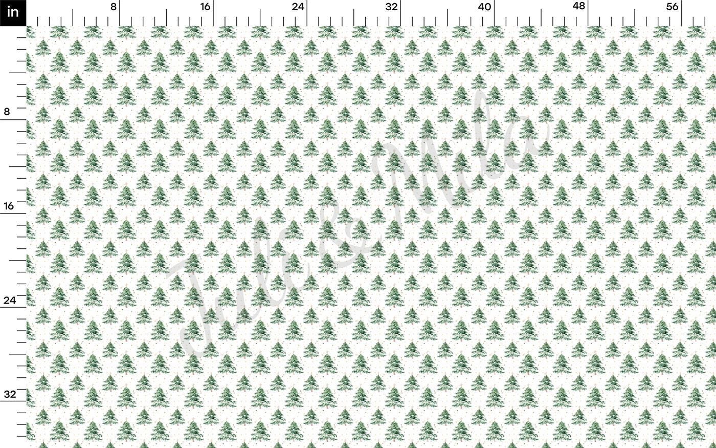 a repeating pattern of green Christmas trees on a white background.