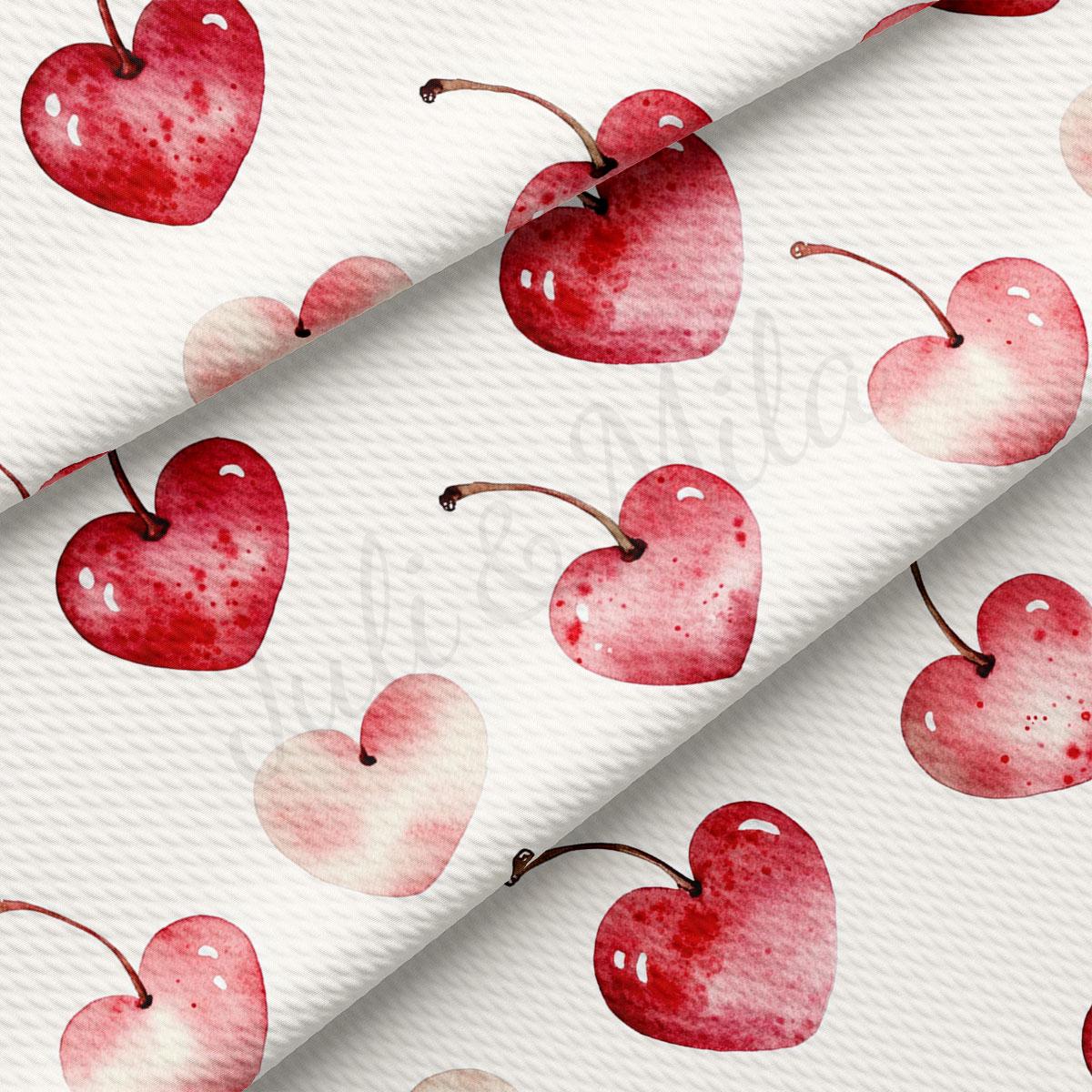 a repeating pattern of red cherries with brown stems on a white background.