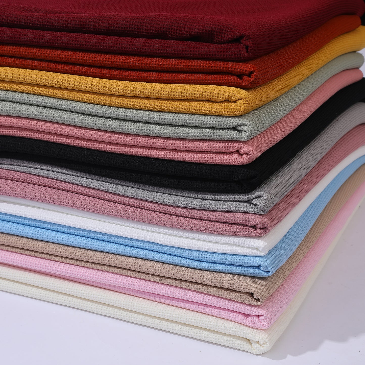 Waffle Fabric by the yard Waffle Knit Stretchy Polyester Spandex 60 inches wide Solid Colors