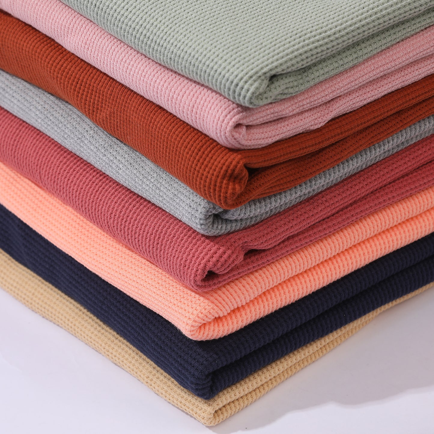 Waffle Cotton Fabric by the yard, Waffle Knit Stretchy Fabric, Stretchy Waffle Fabric, Cotton Spandex 62 in wide Solid Colors Double Sided