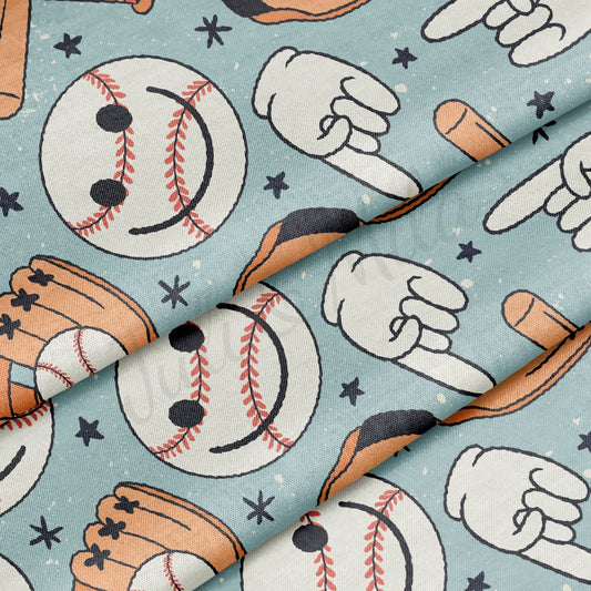 100% Cotton Fabric By the Yard Printed in USA Cotton Sateen -  Cotton  CTN1136 Baseball