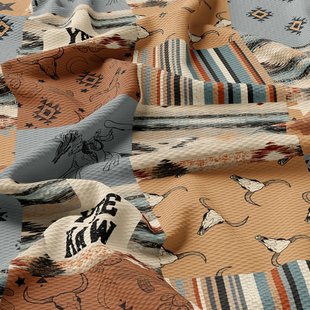 a close up of a multicolored fabric with animals on it