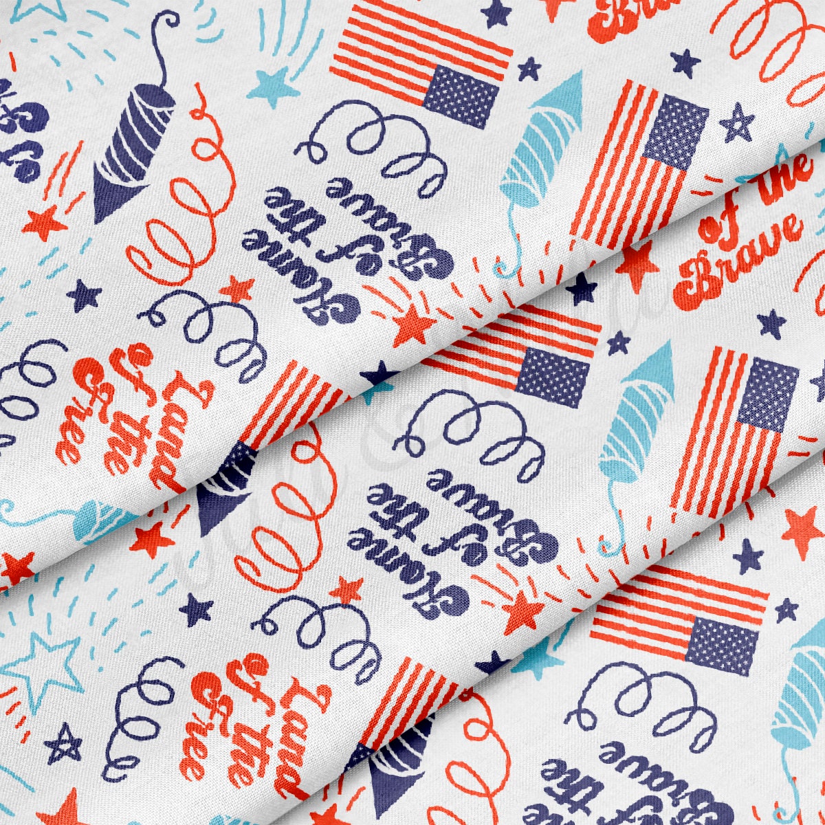 100% Cotton Fabric By the Yard Printed in USA Cotton Sateen -  Cotton CTNPT54 4th of July