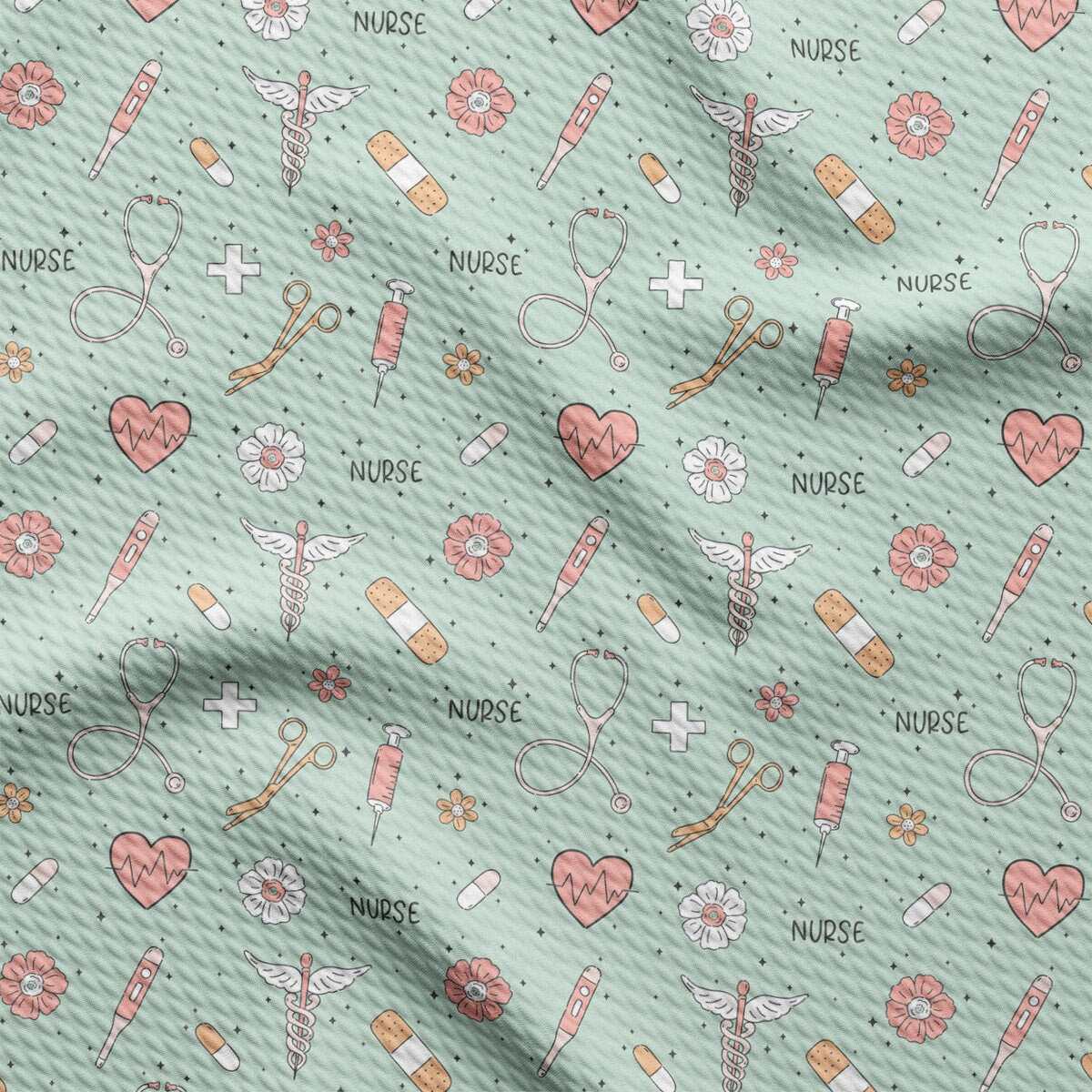 a pattern of medical symbols on a light green background