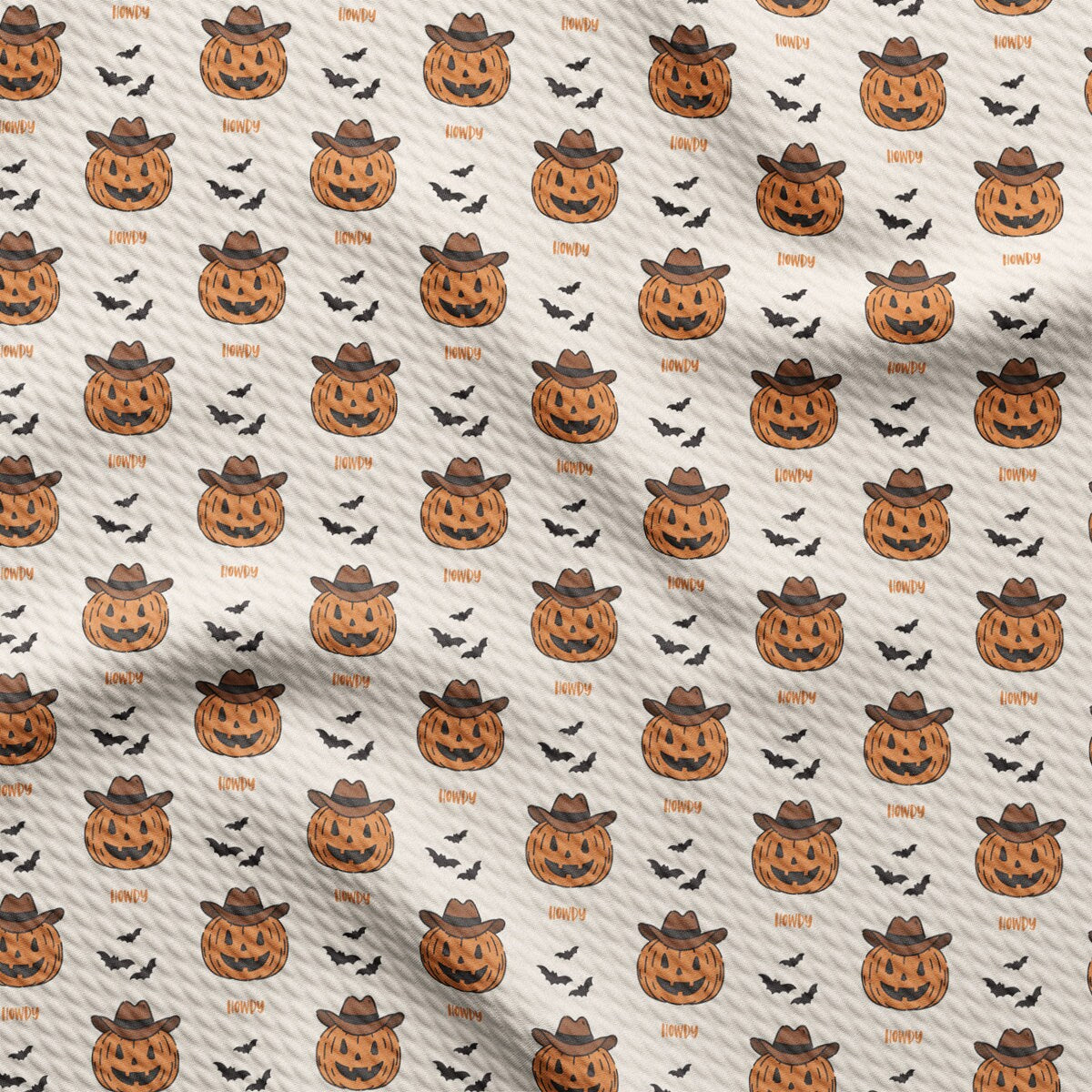 a pattern of pumpkins with hats and bats
