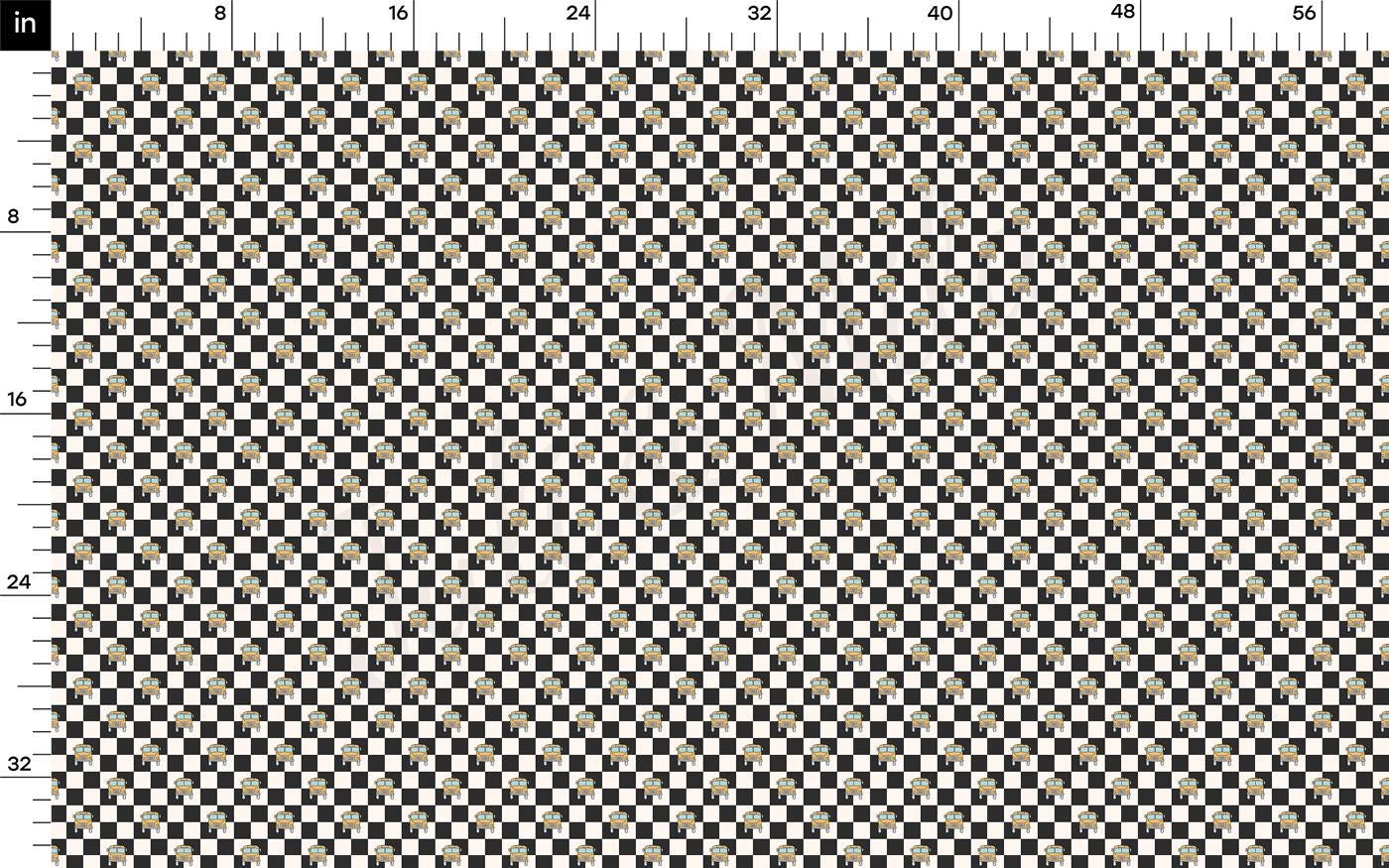 a black and white checkered pattern with a ruler