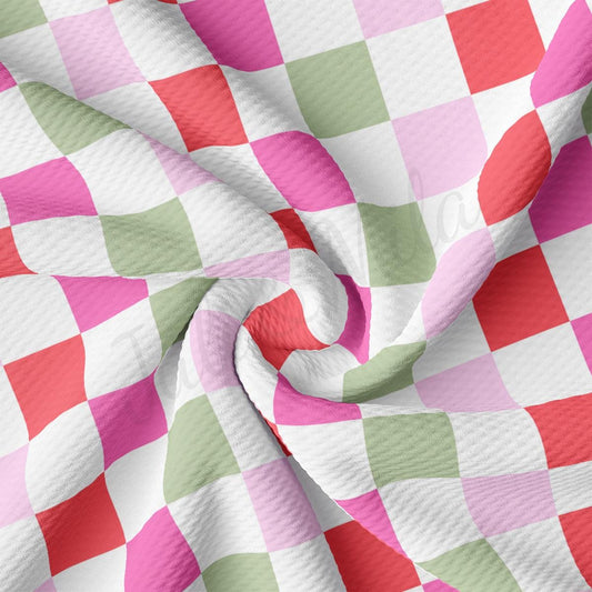 a pink, green, and white checkered fabric