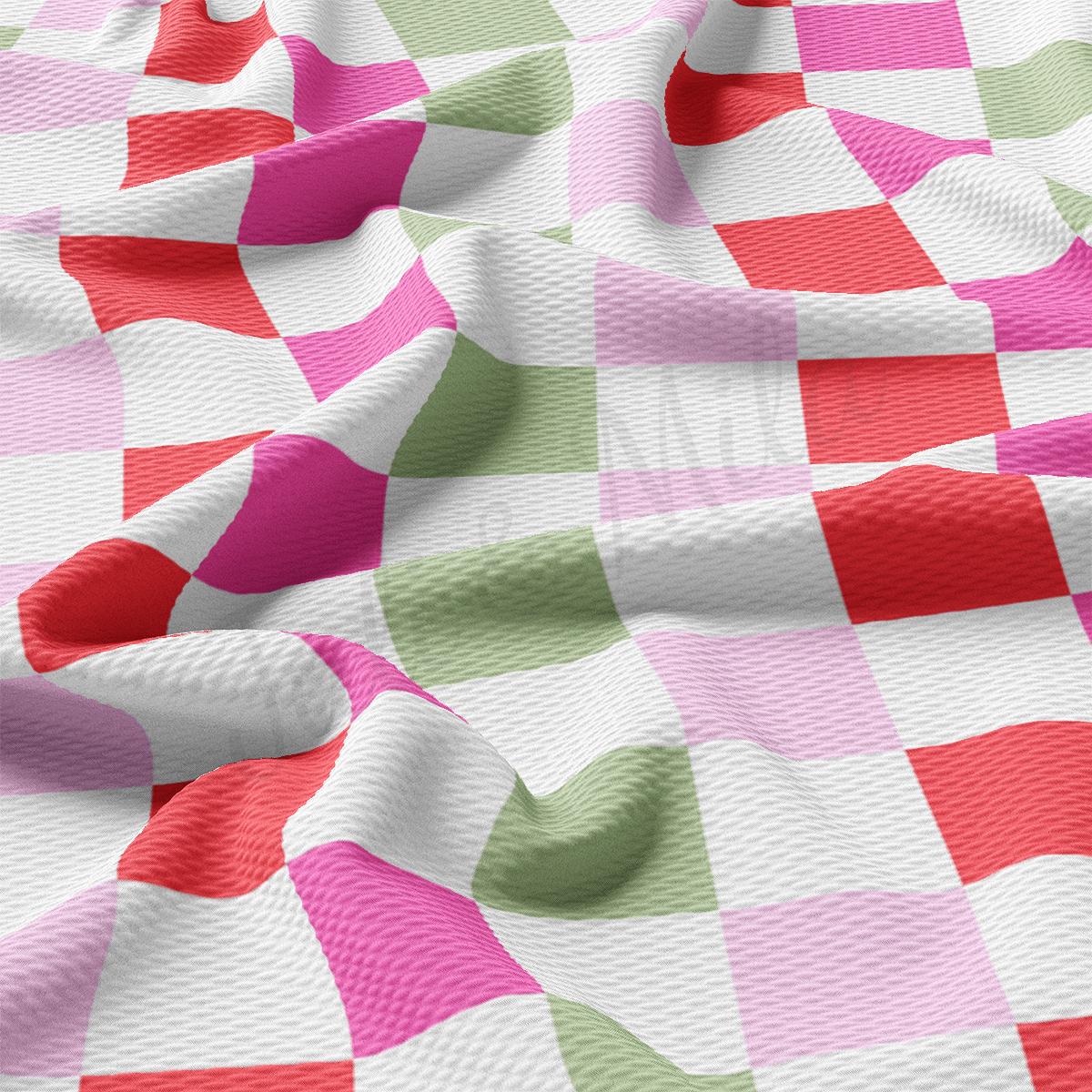 a pink, green, and white checkered fabric
