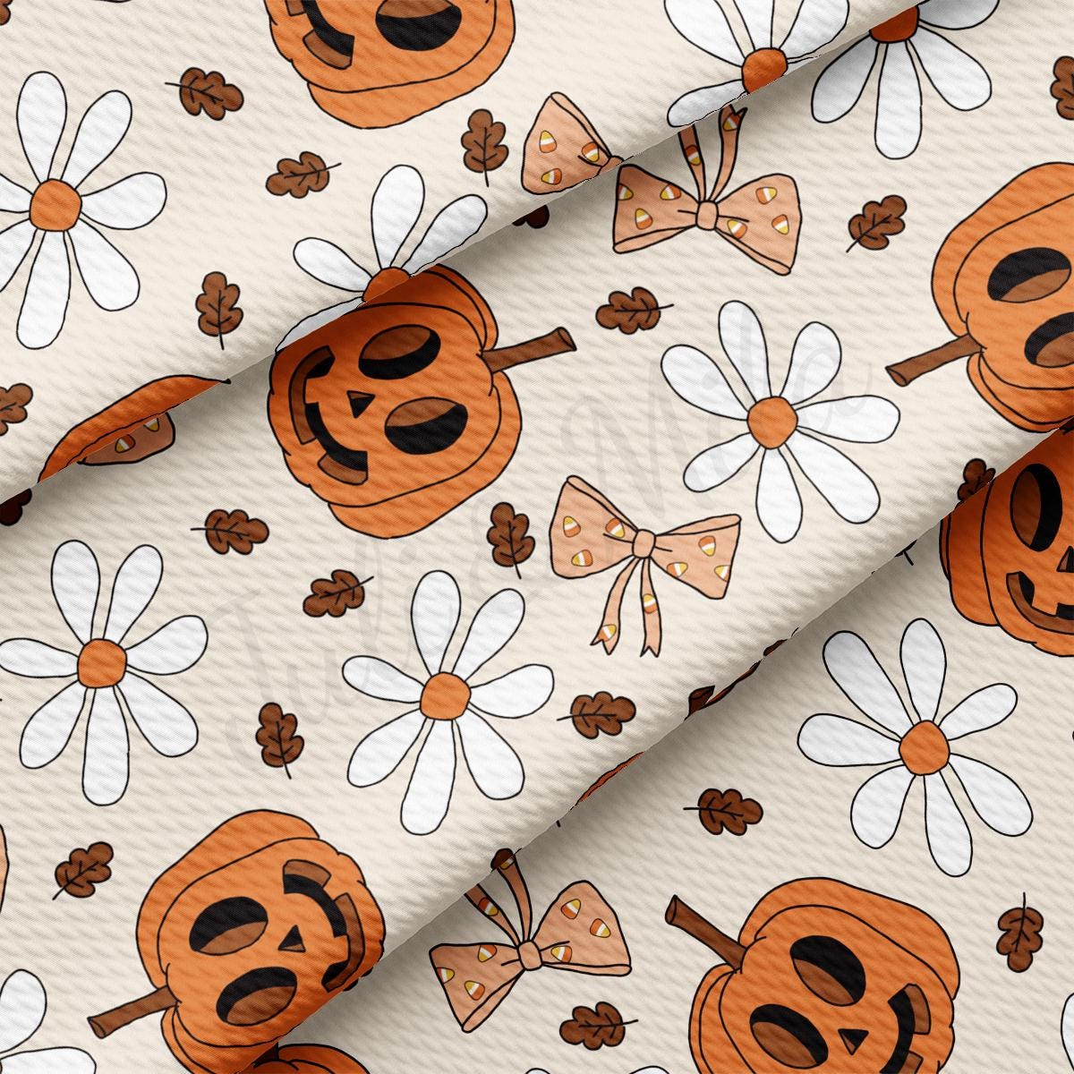 a pattern of pumpkins and flowers on a white background