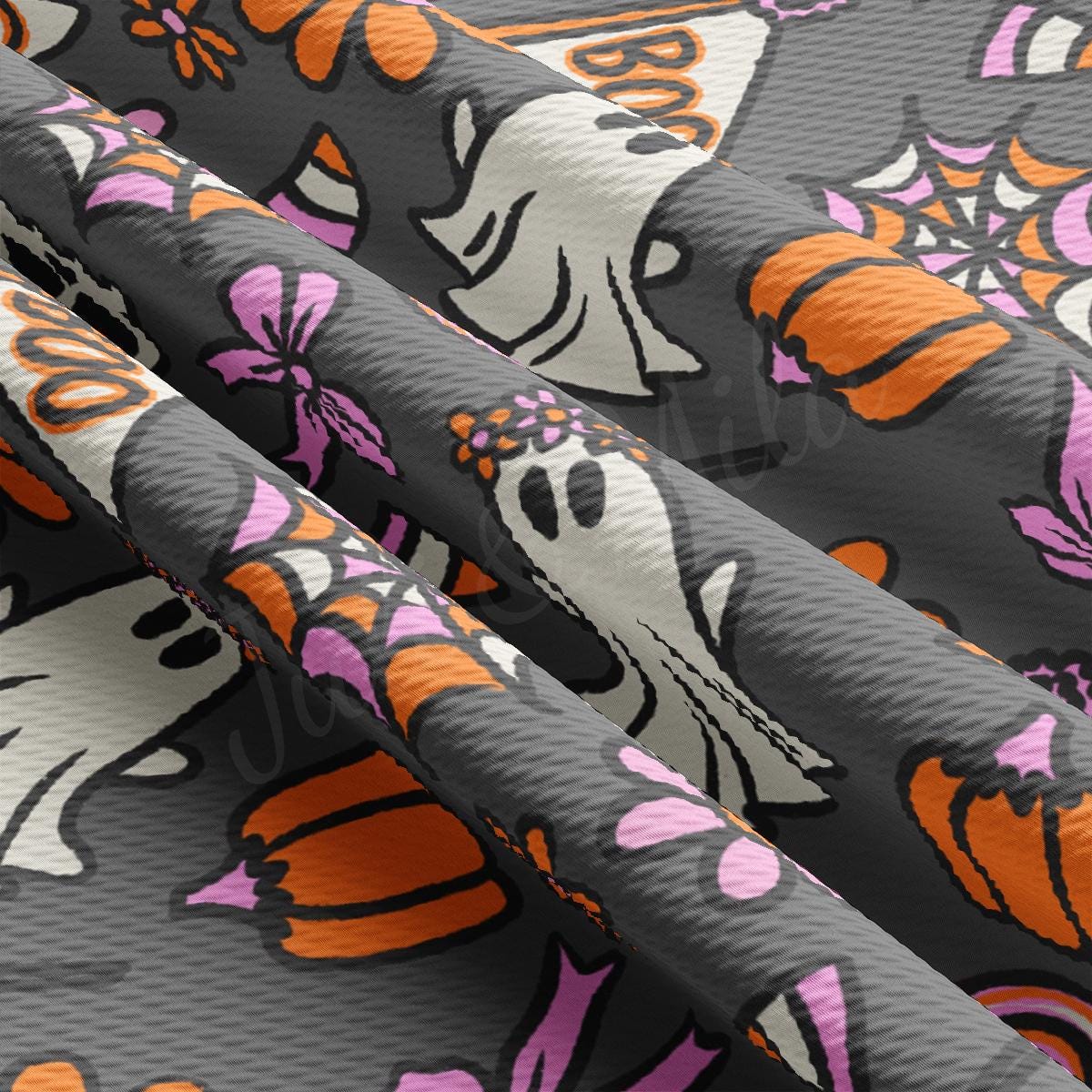 a pattern of skulls and flowers on a gray background