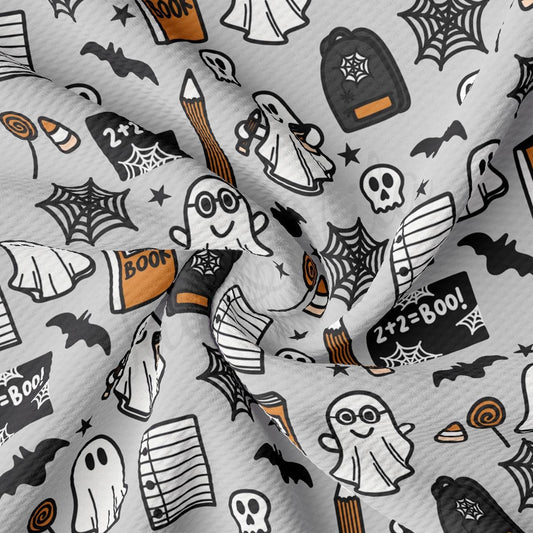 a pattern of halloween themed items on a white background