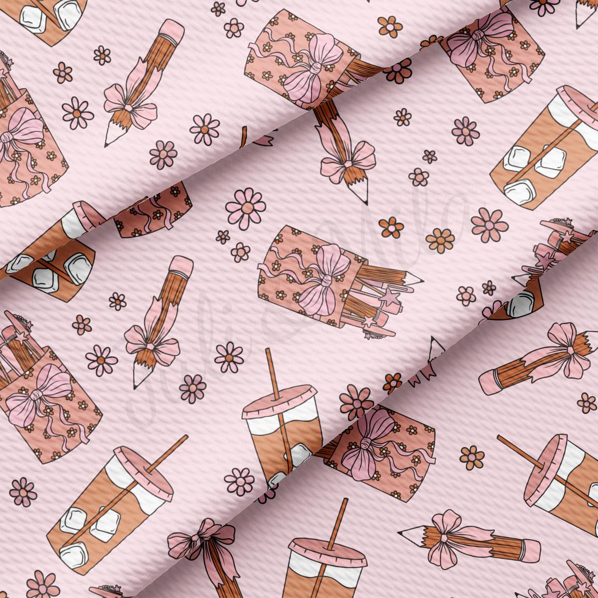 a pink background with a lot of different items on it