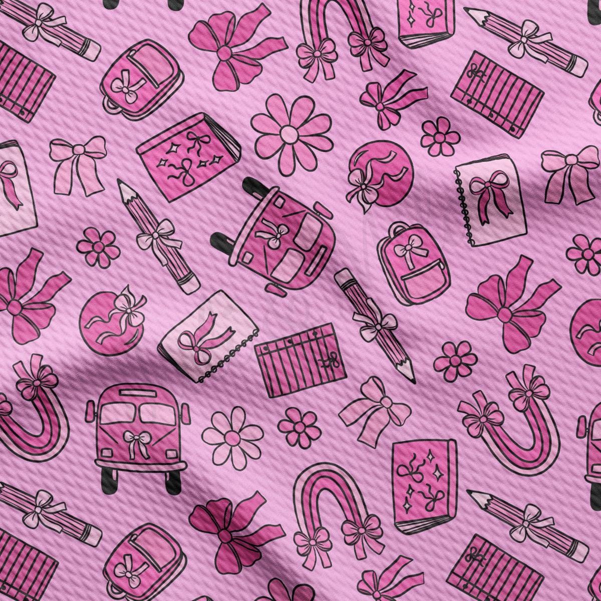 a pink background with a lot of different things on it