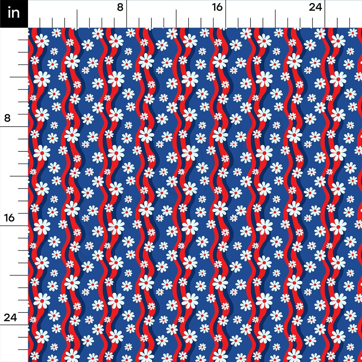 a ruler with a blue and red pattern on it