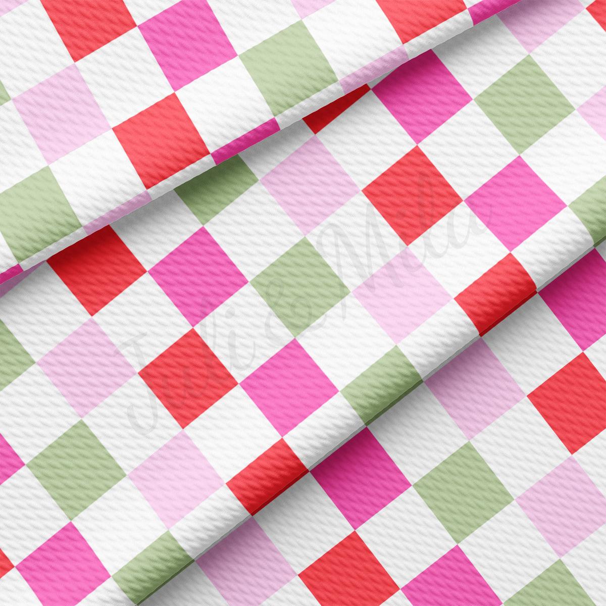 a pink, green and white checkered fabric