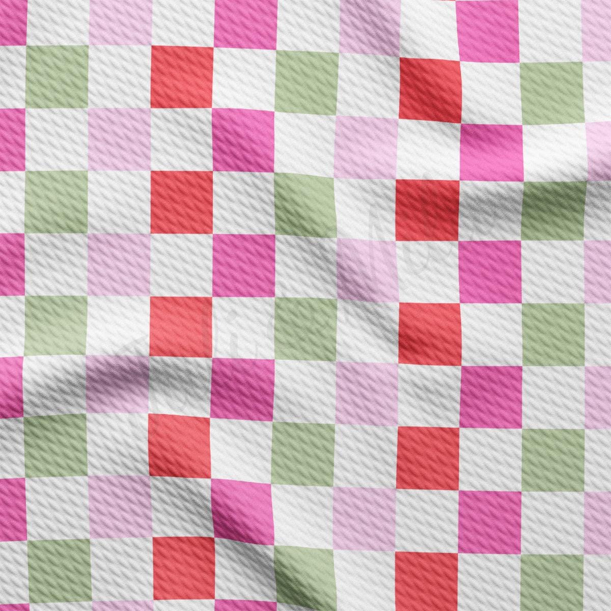 a pink, green, and white checkered fabric