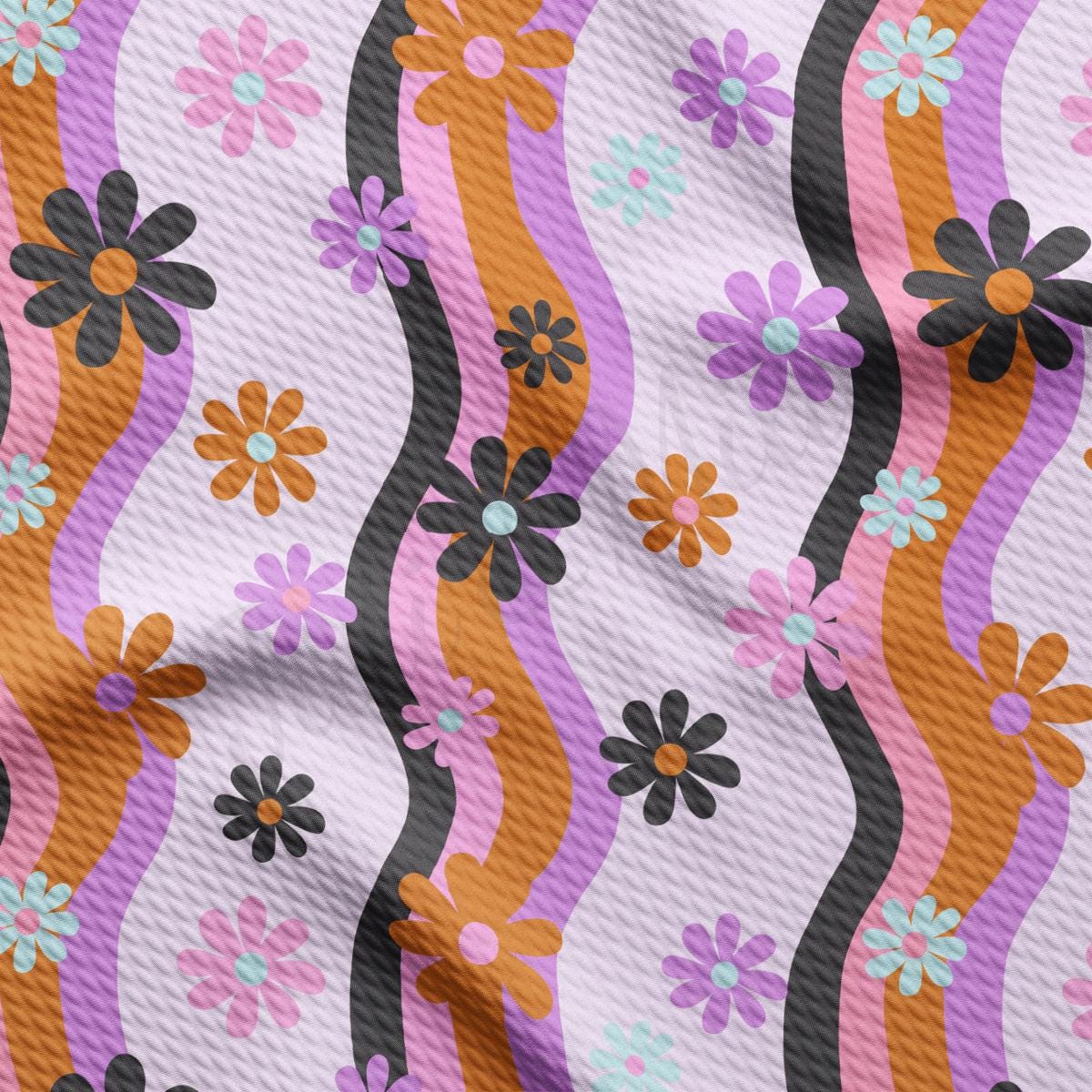 a pattern of flowers and stripes on a white background