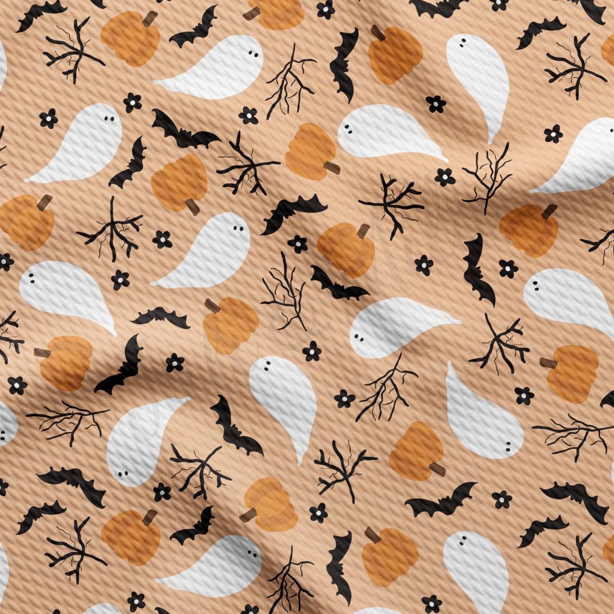 a pattern of white birds and bats on a tan background