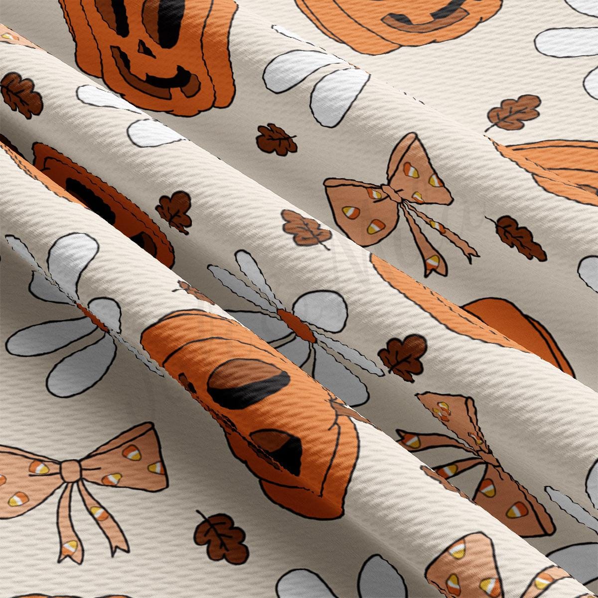 a pattern of pumpkins and bows on a white background